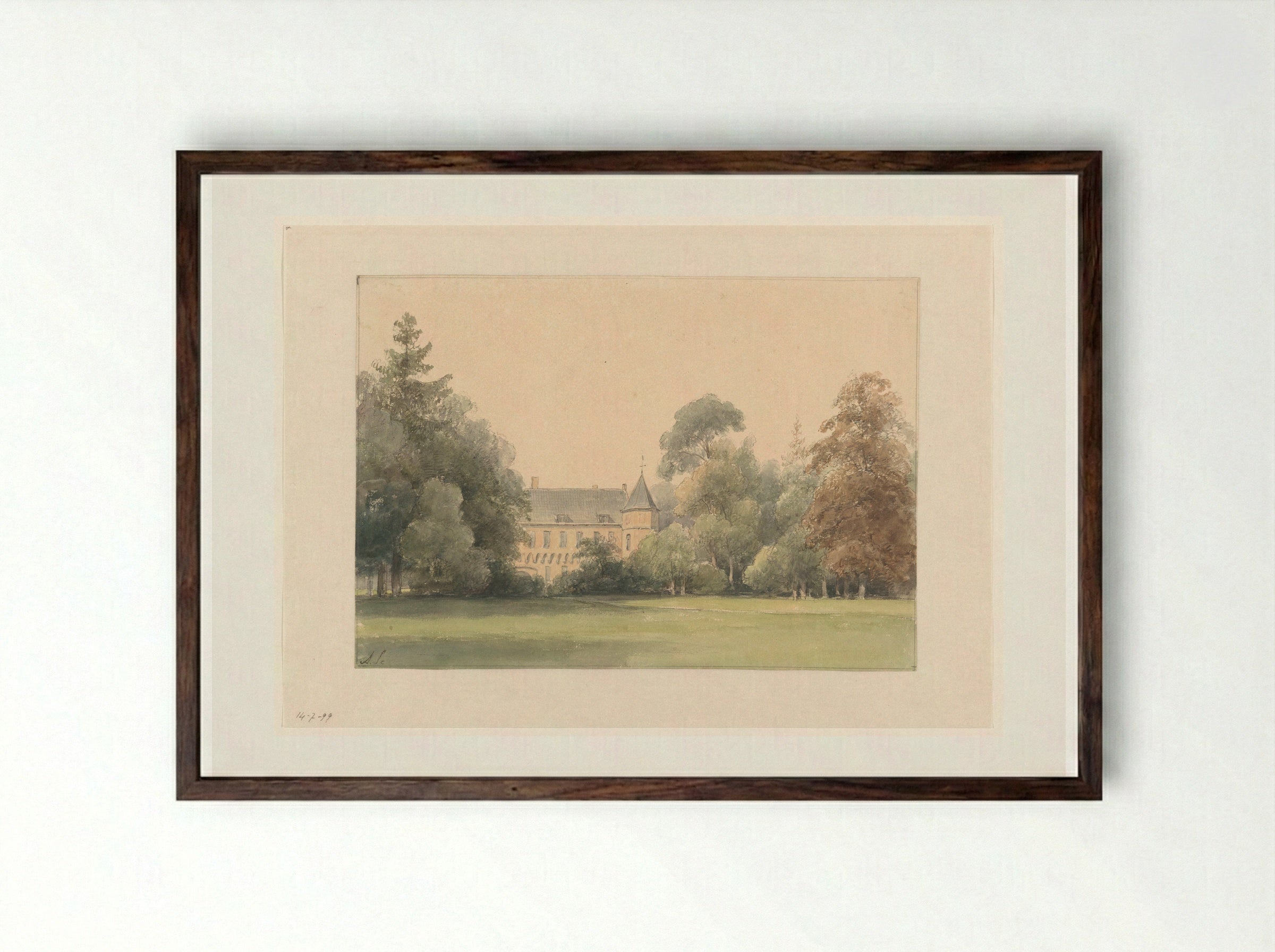 Gezicht op het Oude Loo - Andreas Schelfhout - Framed Print Dark Wood