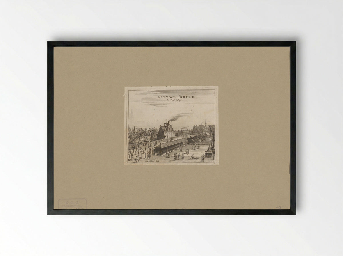 Gezicht op het Paalhuis en de Nieuwe Brug - Marcus Willemsz. Doornick - Framed Print Black