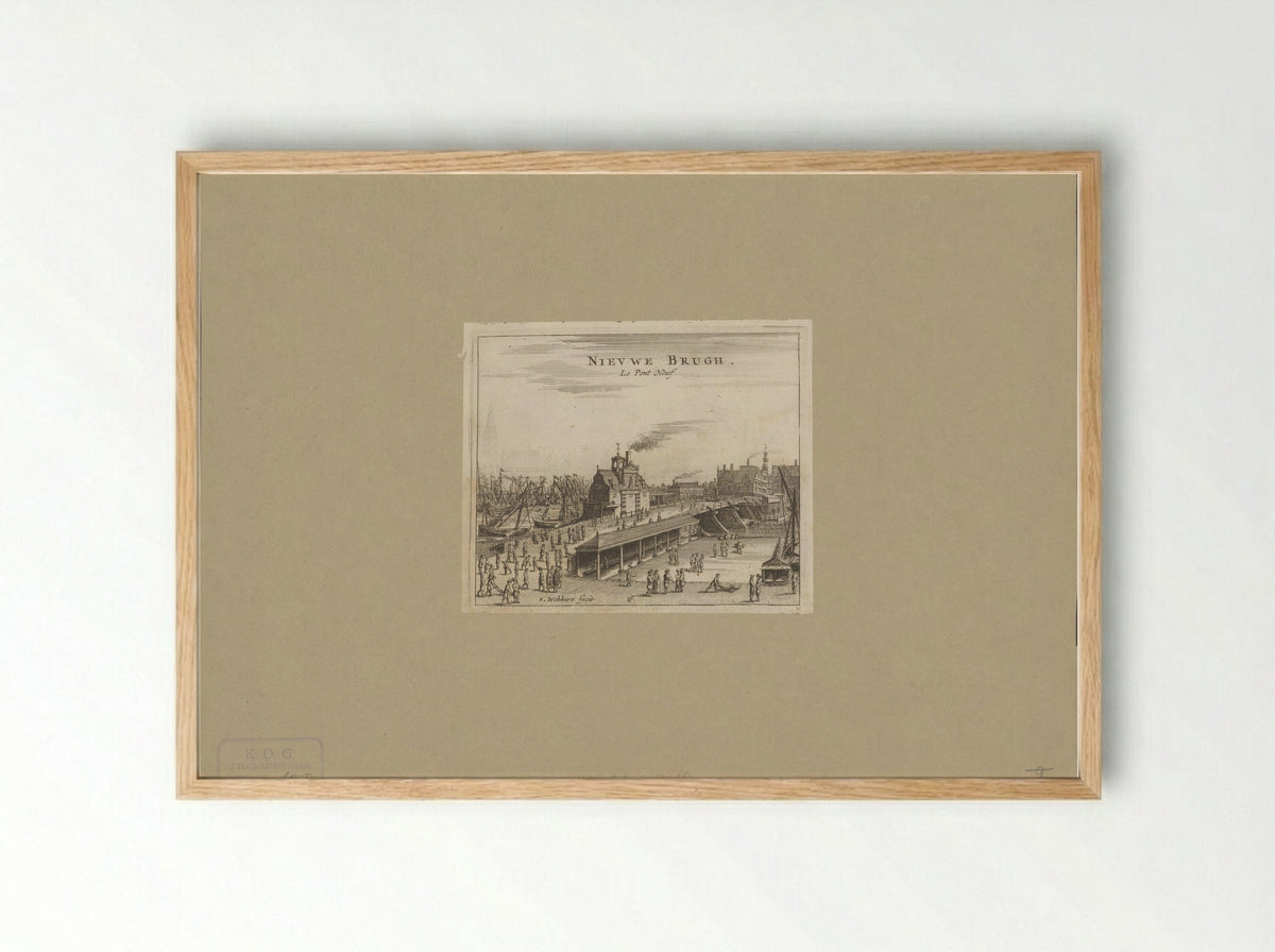 Gezicht op het Paalhuis en de Nieuwe Brug - Marcus Willemsz. Doornick - Framed Print Wood