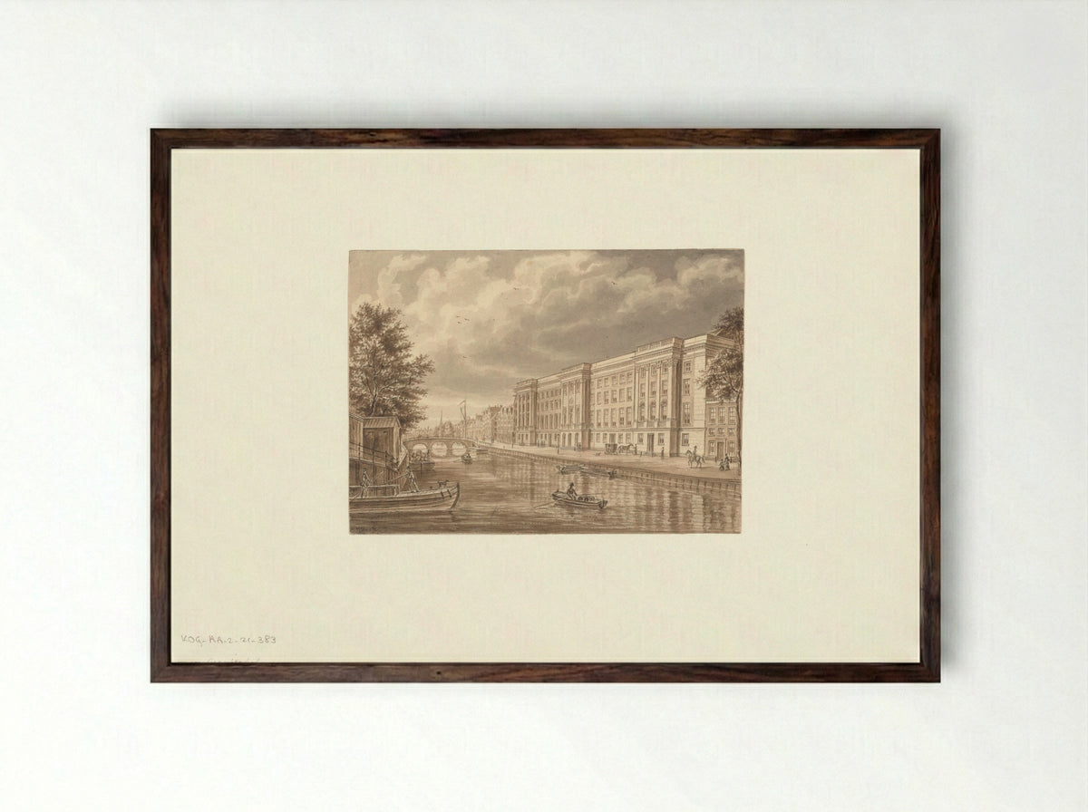 Gezicht op het Paleis van Justitie aan de Prinsengracht - Augustus Wijnantz - Framed Print Dark Wood