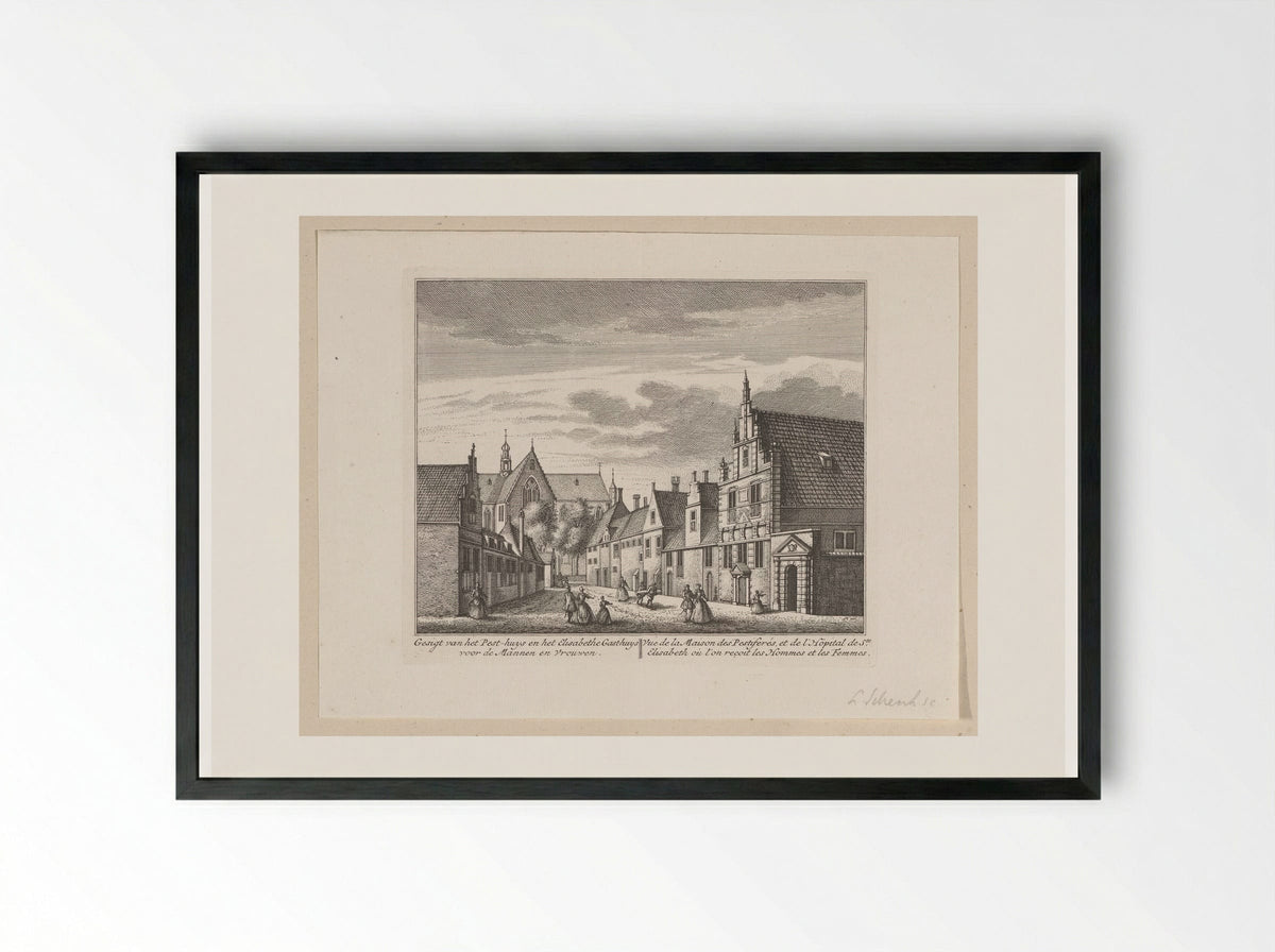 Gezicht op het Pesthuis en Sint-Elisabethgasthuis te Alkmaar - Leonard Schenk - Framed Print Black