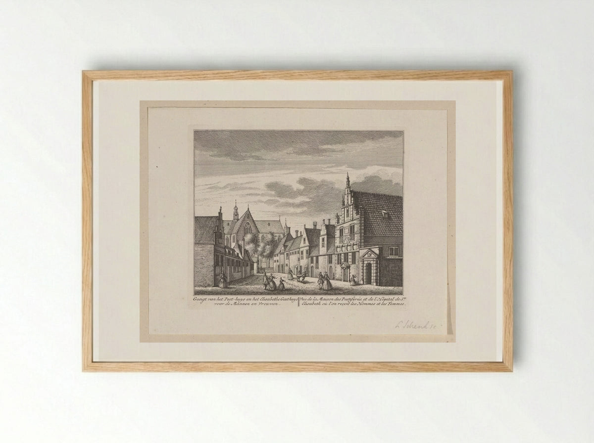 Gezicht op het Pesthuis en Sint-Elisabethgasthuis te Alkmaar - Leonard Schenk - Framed Print Wood