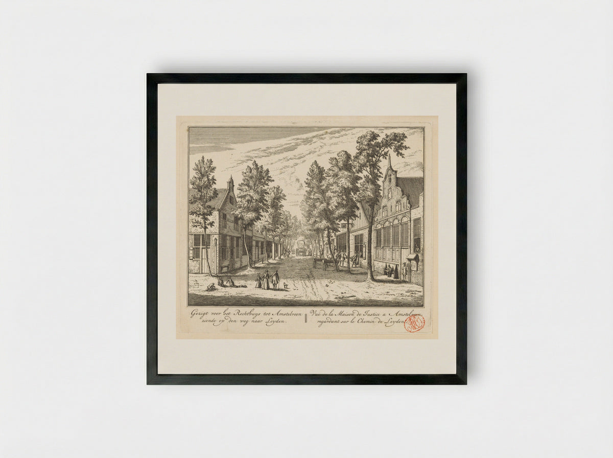 Gezicht op het Rechthuis te Amstelveen - Abraham Rademaker - Framed Print Black