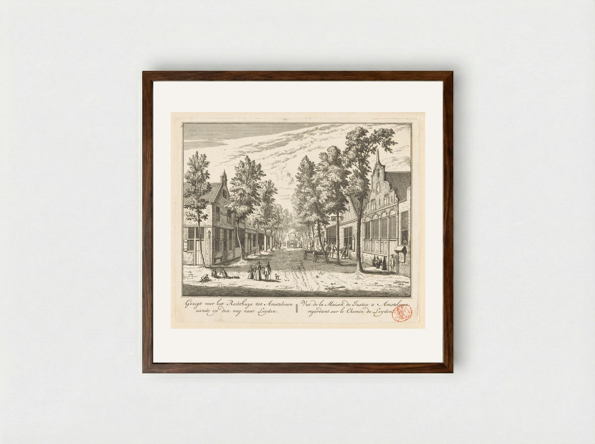 Gezicht op het Rechthuis te Amstelveen - Abraham Rademaker - Framed Print Dark Wood