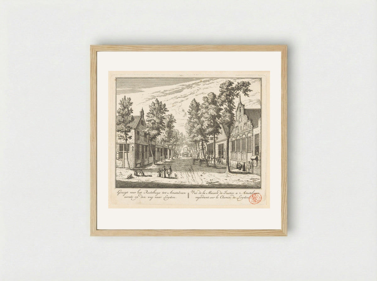 Gezicht op het Rechthuis te Amstelveen - Abraham Rademaker - Framed Print Wood