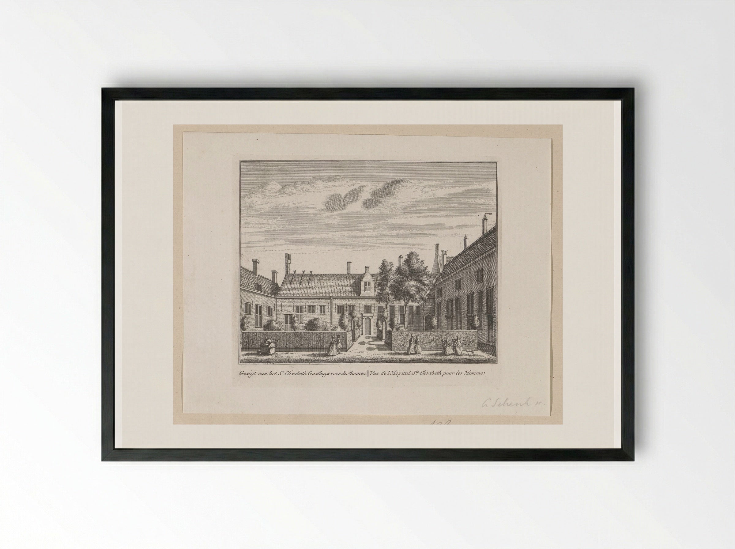 Gezicht op het Sint-Elisabethgasthuis voor mannen te Alkmaar - Leonard Schenk - Framed Print Black
