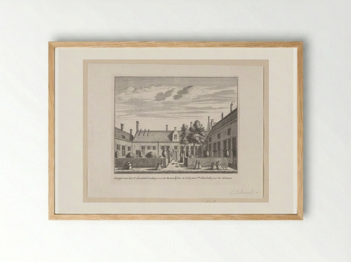 Gezicht op het Sint-Elisabethgasthuis voor mannen te Alkmaar - Leonard Schenk - Framed Print Wood