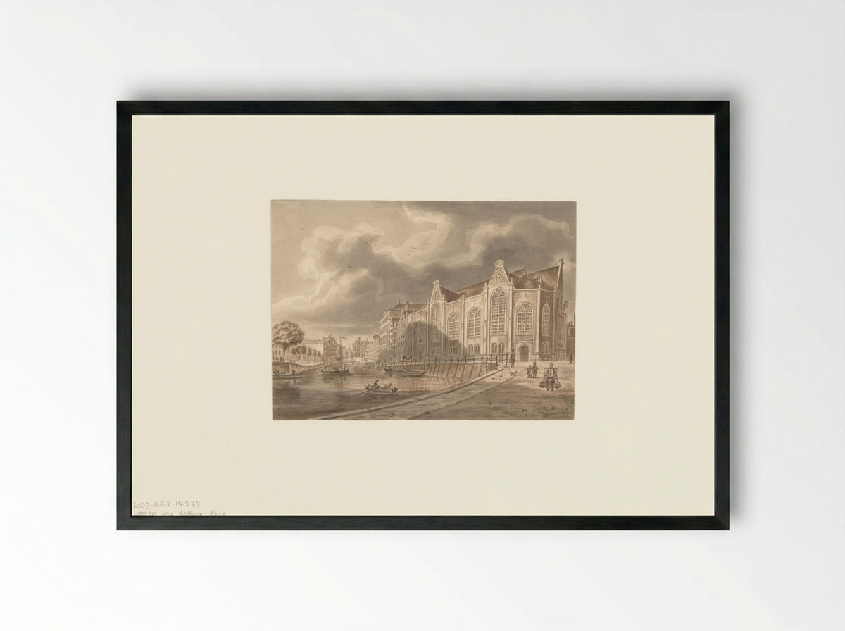 Gezicht op het Spui gezien naar de Oude Lutherse Kerk - Augustus Wijnantz - Framed Print Black