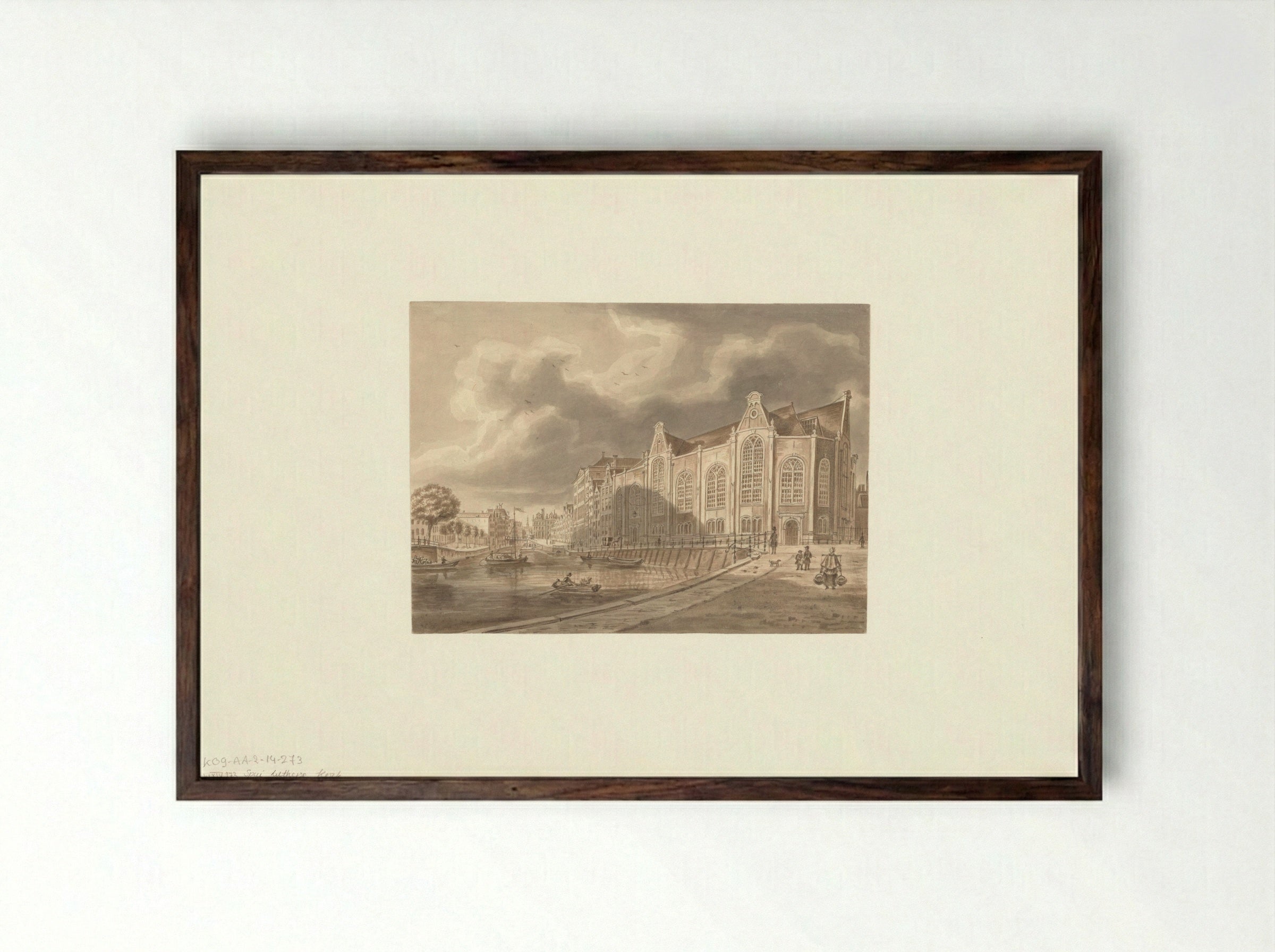 Gezicht op het Spui gezien naar de Oude Lutherse Kerk - Augustus Wijnantz - Framed Print Dark Wood