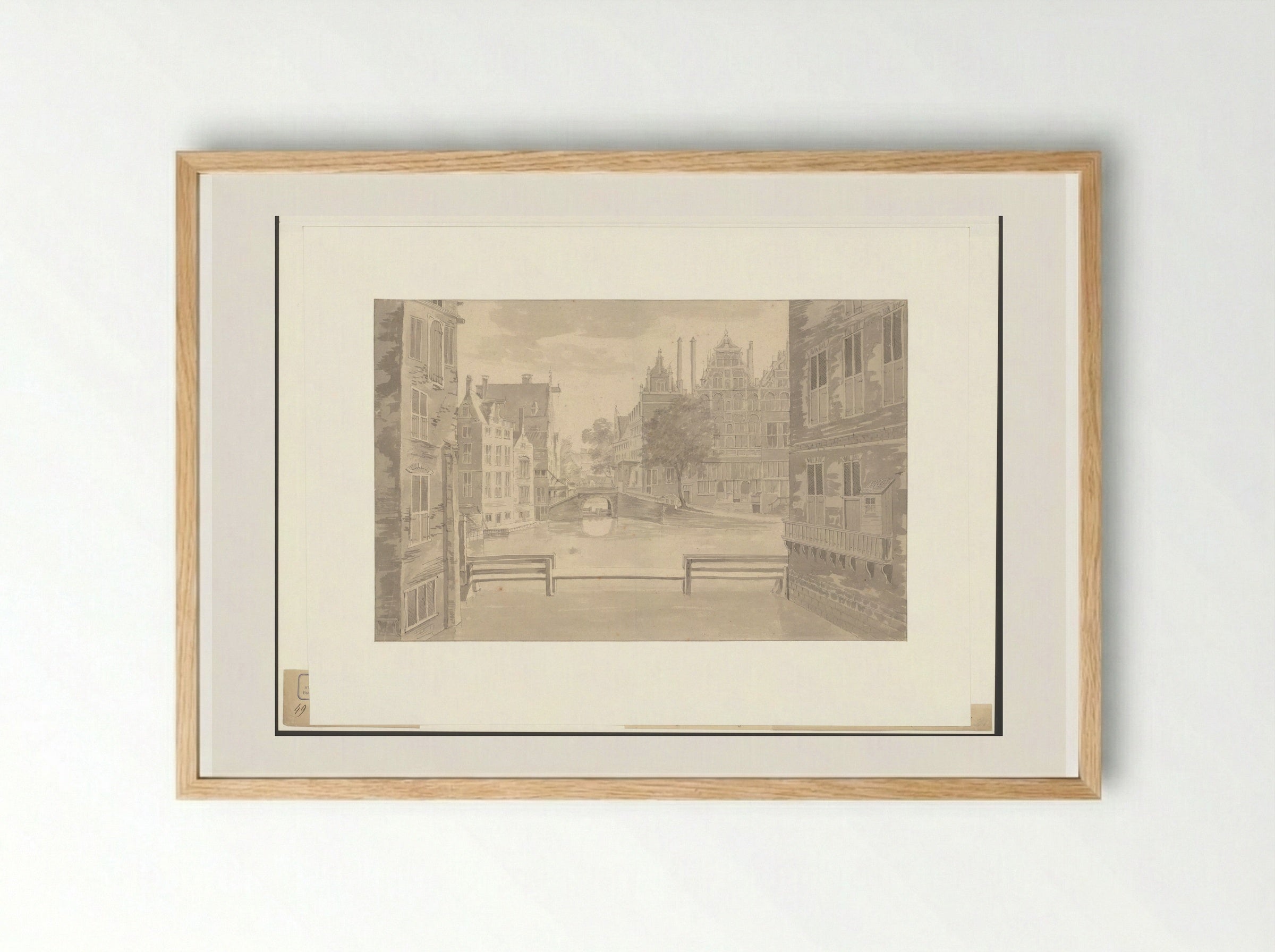 Gezicht op het Spui gezien over het Rokin naar de Grimnessesluis - Abraham Rademaker - Framed Print Wood