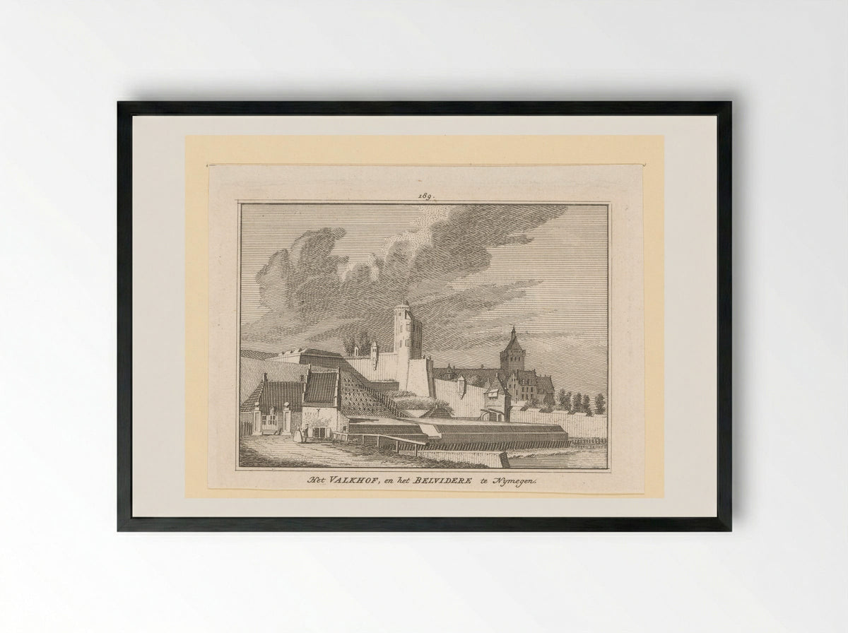 Gezicht op het Valkhof en de Belvédère te Nymegen - Hendrik Spilman - Framed Print Black