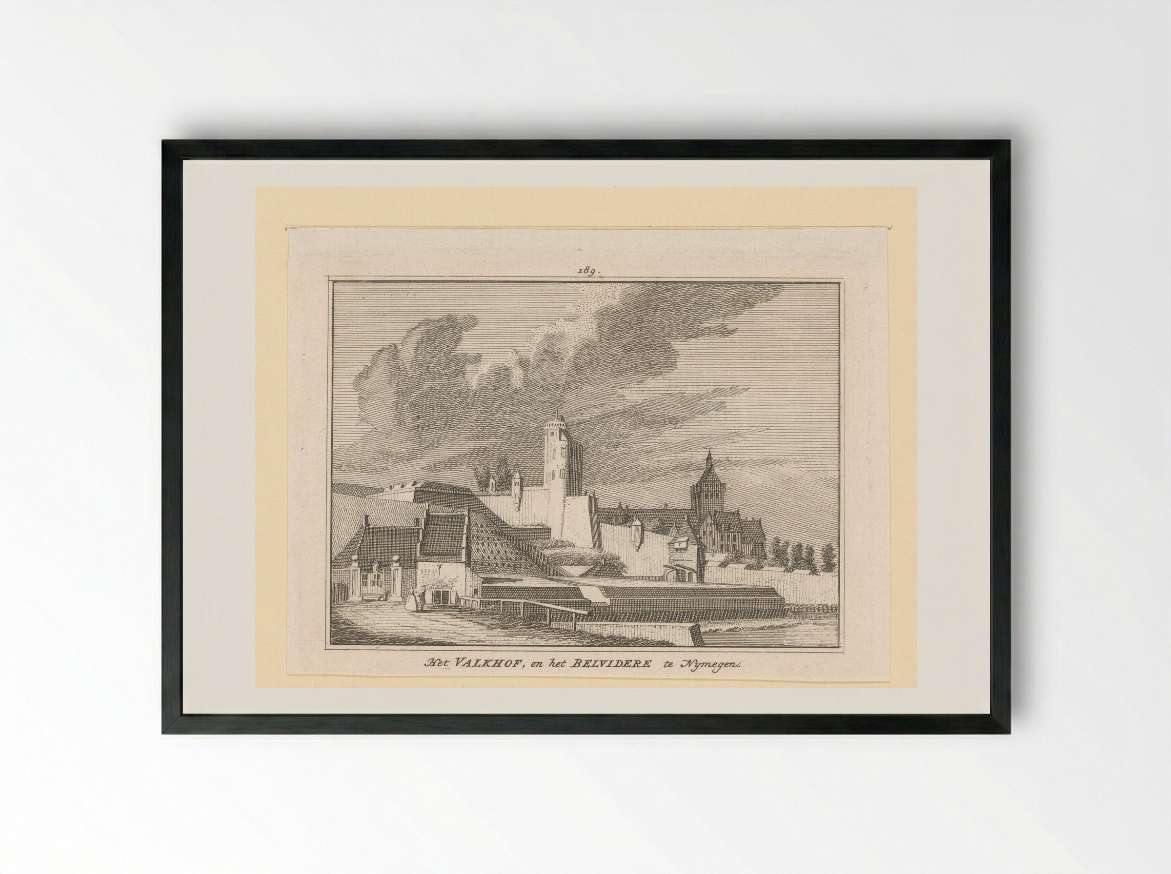 Gezicht op het Valkhof en de Belvédère te Nymegen - Hendrik Spilman - Framed Print Black