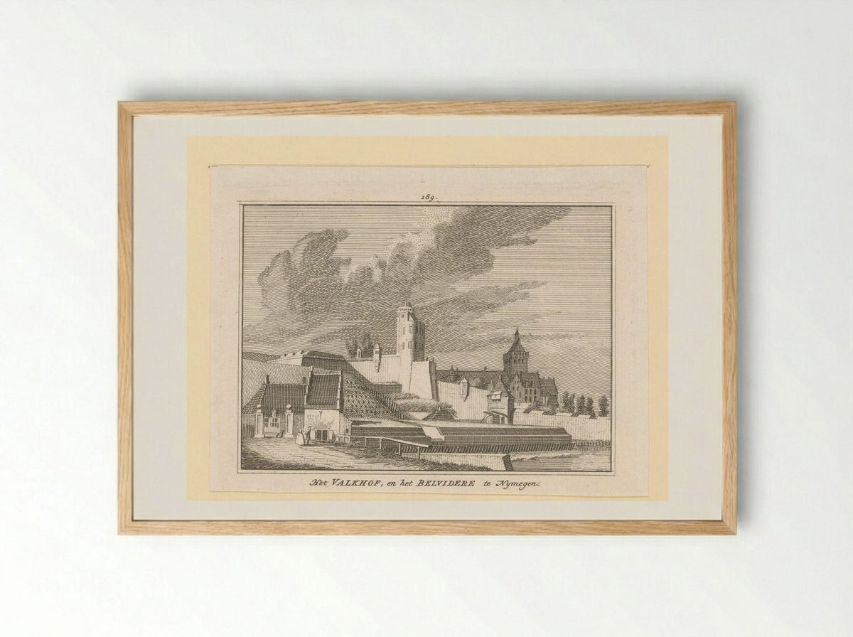 Gezicht op het Valkhof en de Belvédère te Nymegen - Hendrik Spilman - Framed Print Wood