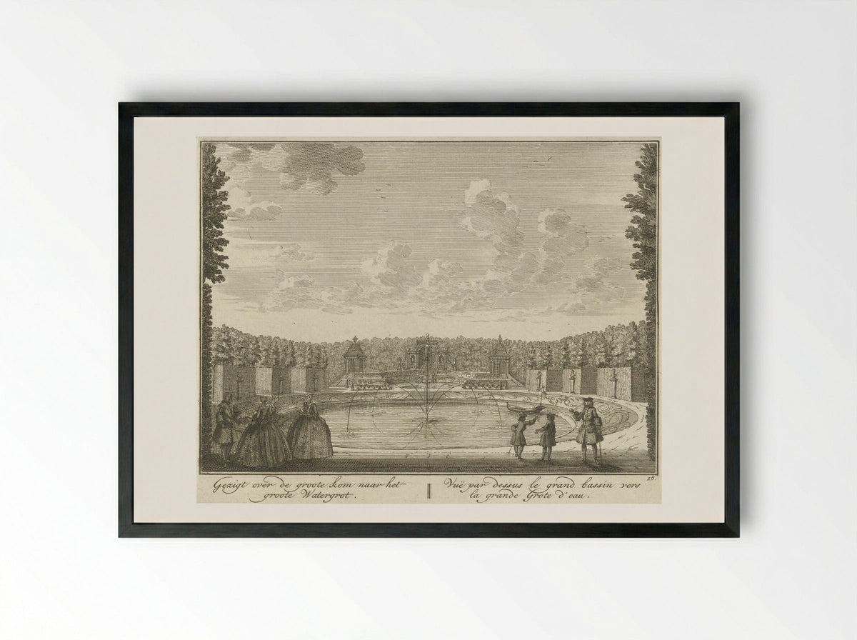 Gezicht op het bassin richting de watergrot in de tuin van Huis ter Meer te Maarssen - Hendrik de Leth - Framed Print Black