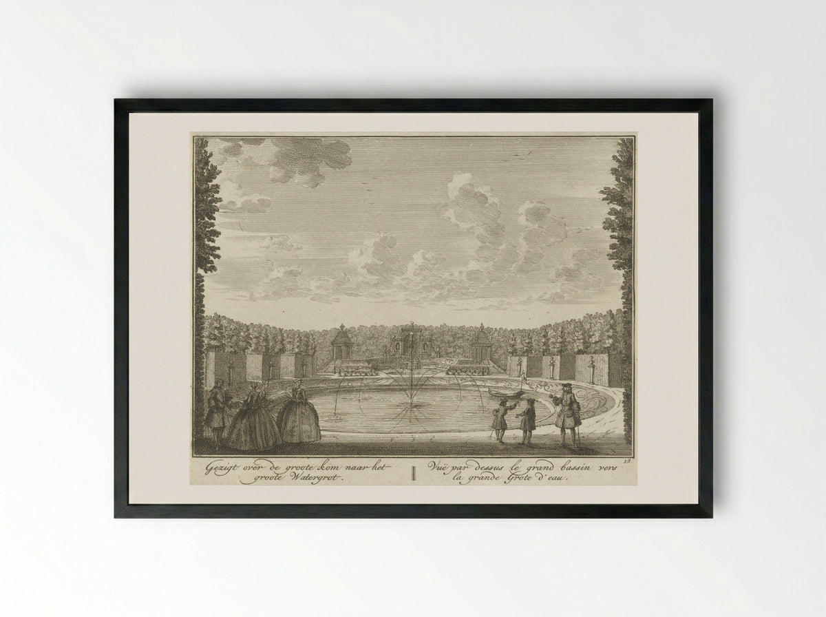 Gezicht op het bassin richting de watergrot in de tuin van Huis ter Meer te Maarssen - Hendrik de Leth - Framed Print Black