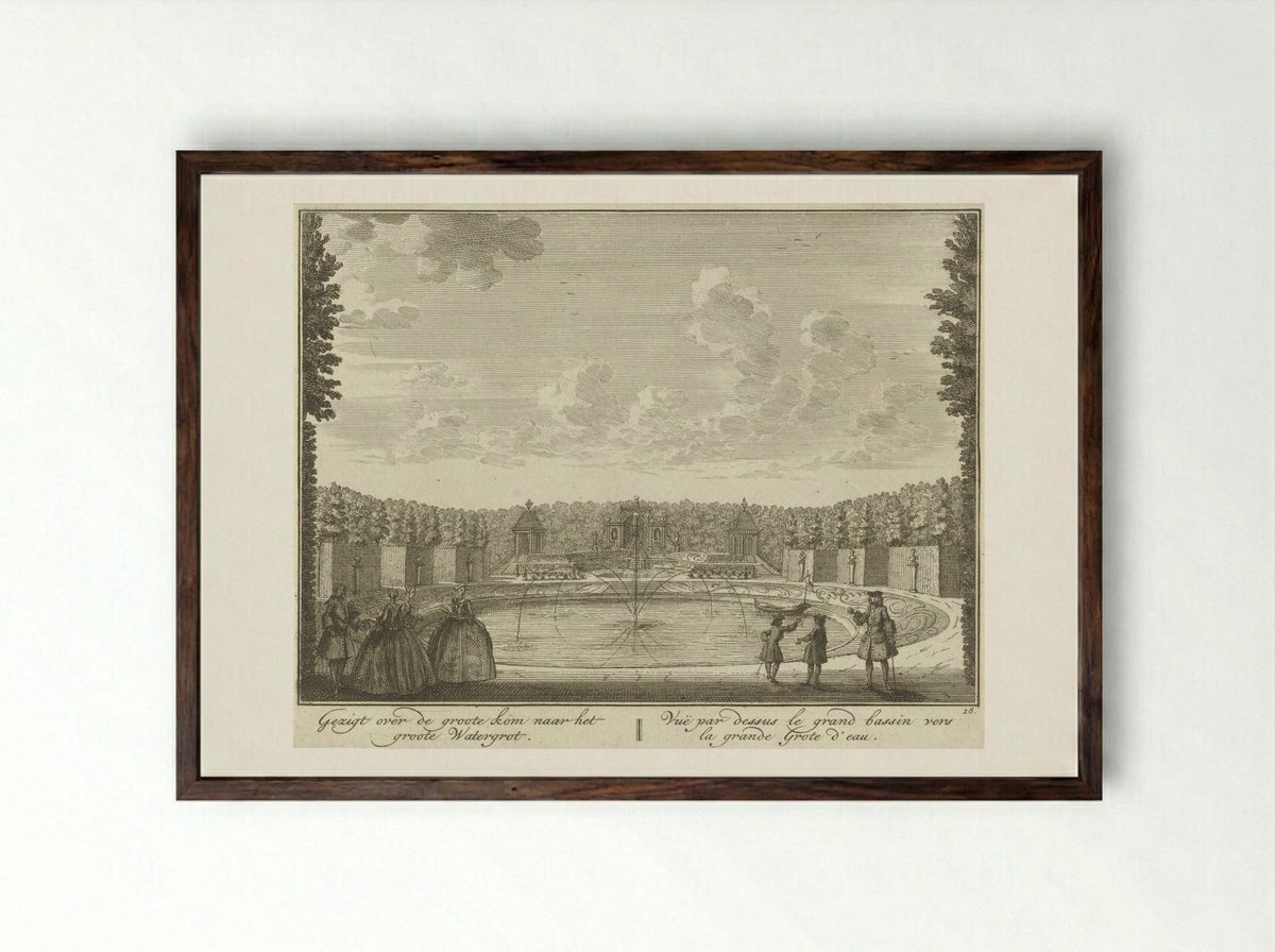 Gezicht op het bassin richting de watergrot in de tuin van Huis ter Meer te Maarssen - Hendrik de Leth - Framed Print Dark Wood