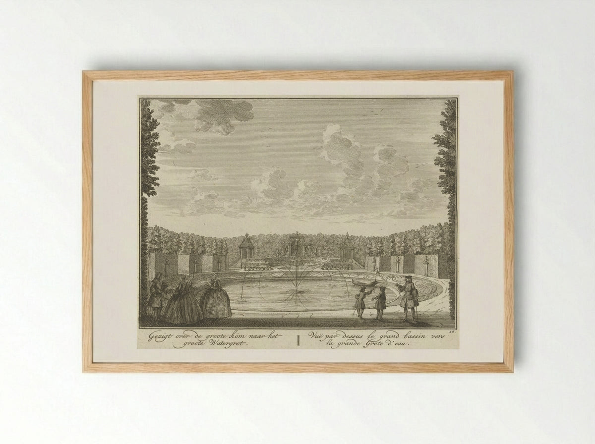 Gezicht op het bassin richting de watergrot in de tuin van Huis ter Meer te Maarssen - Hendrik de Leth - Framed Print Wood