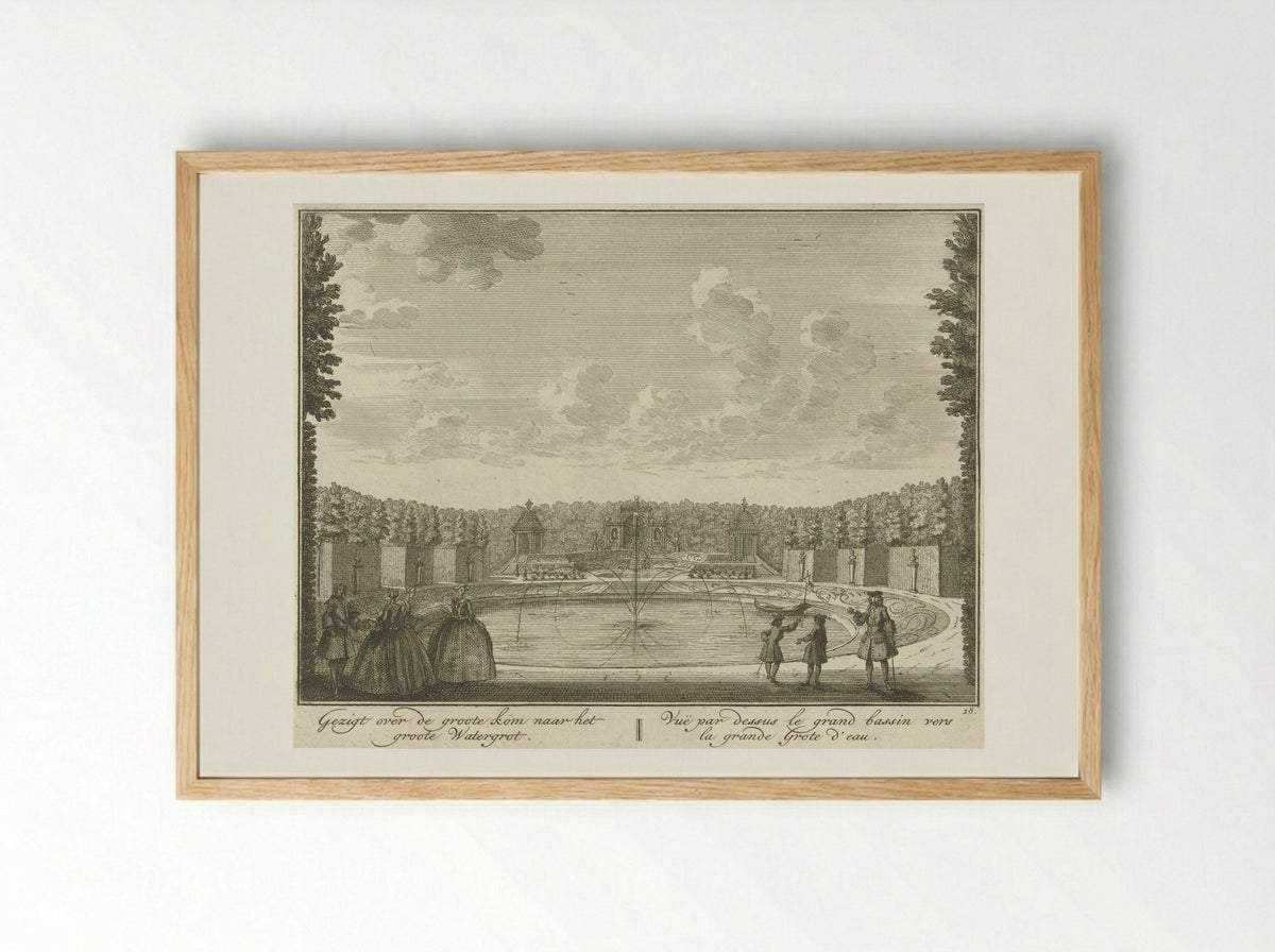 Gezicht op het bassin richting de watergrot in de tuin van Huis ter Meer te Maarssen - Hendrik de Leth - Framed Print Wood