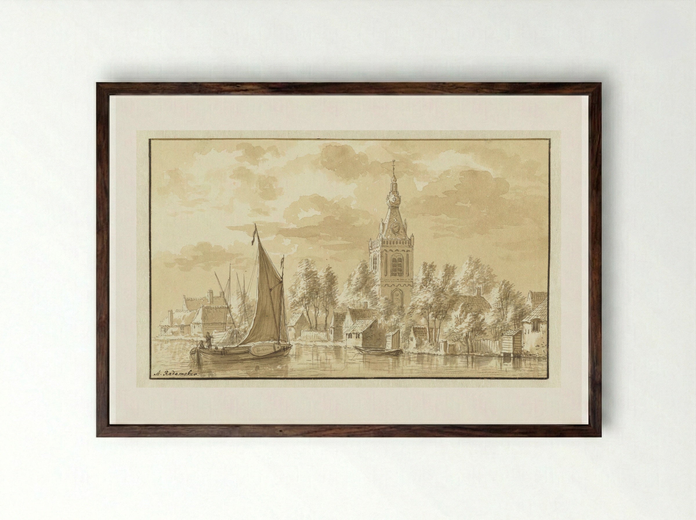 Gezicht op het dorp Overschie - Abraham Rademaker - Framed Print Dark Wood