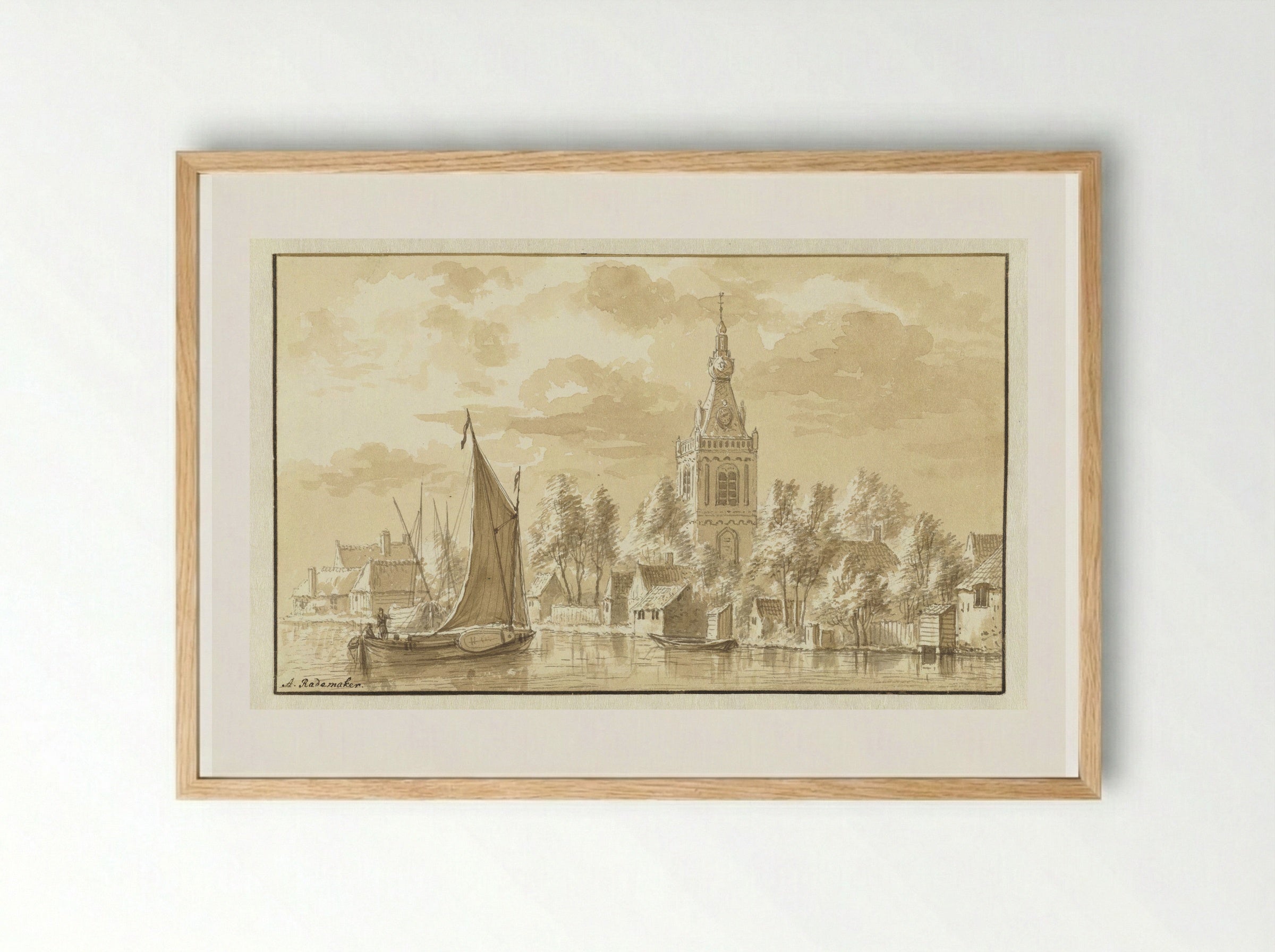 Gezicht op het dorp Overschie - Abraham Rademaker - Framed Print Wood