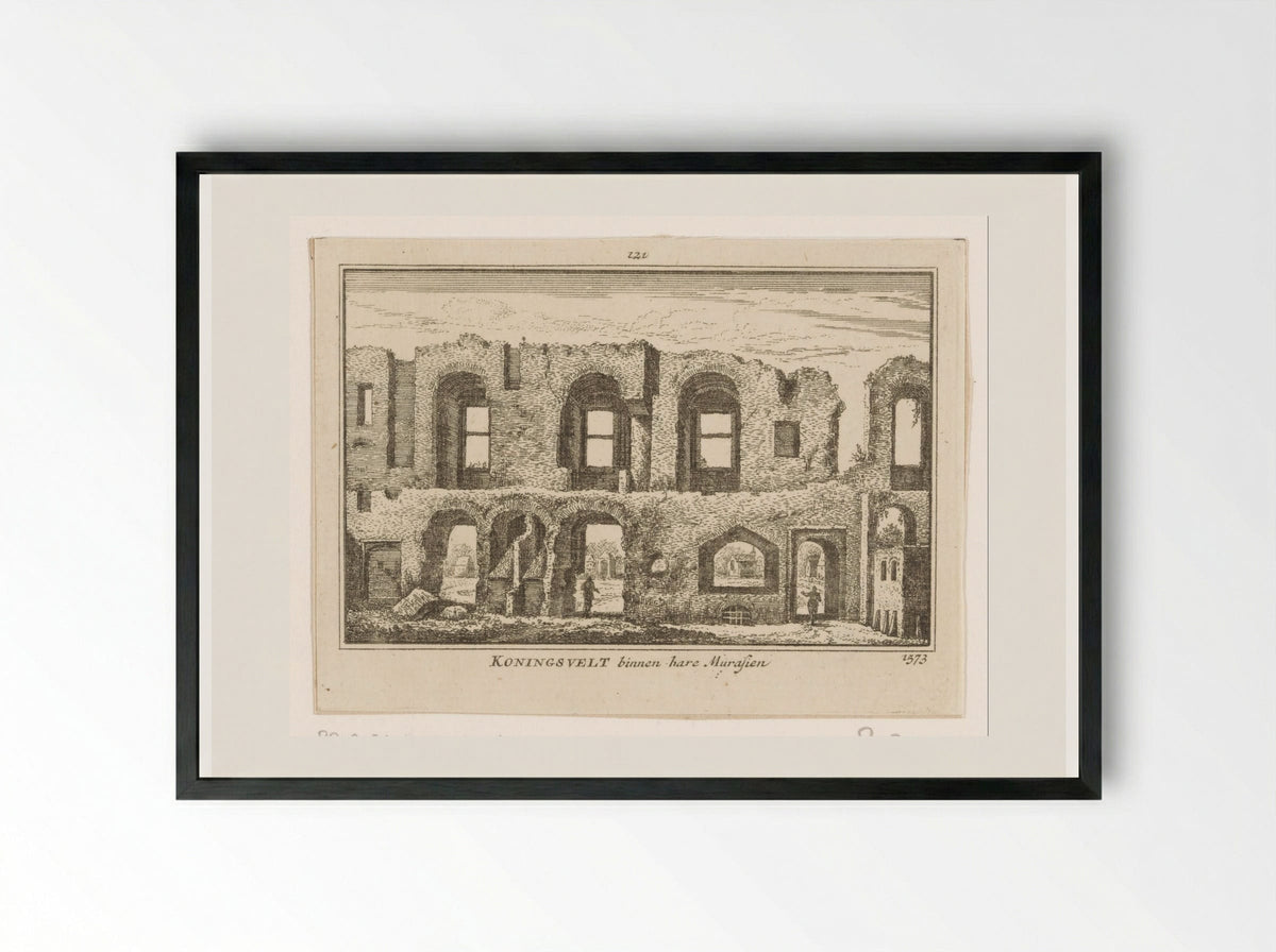 Gezicht op het geruïneerde interieur van het klooster Koningsveld - Abraham Rademaker - Framed Print Black