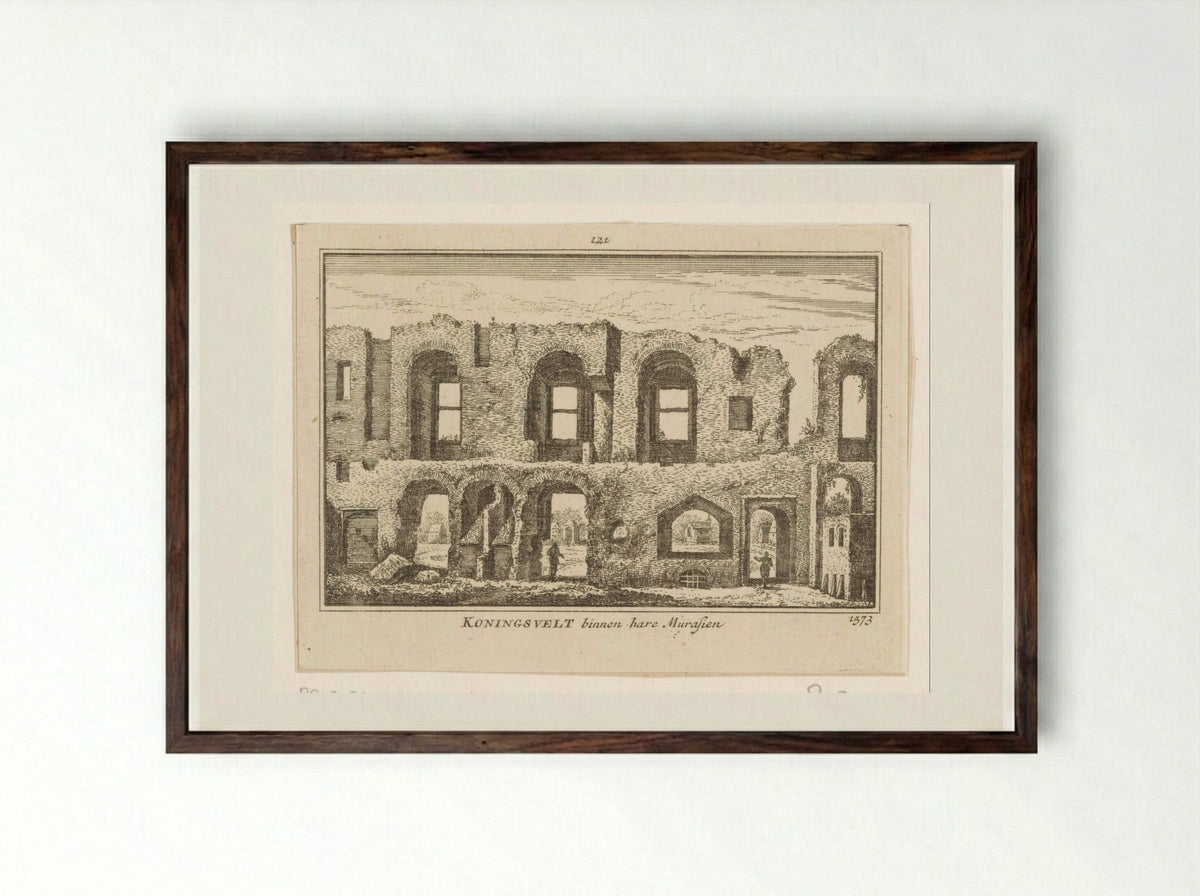 Gezicht op het geruïneerde interieur van het klooster Koningsveld - Abraham Rademaker - Framed Print Dark Wood