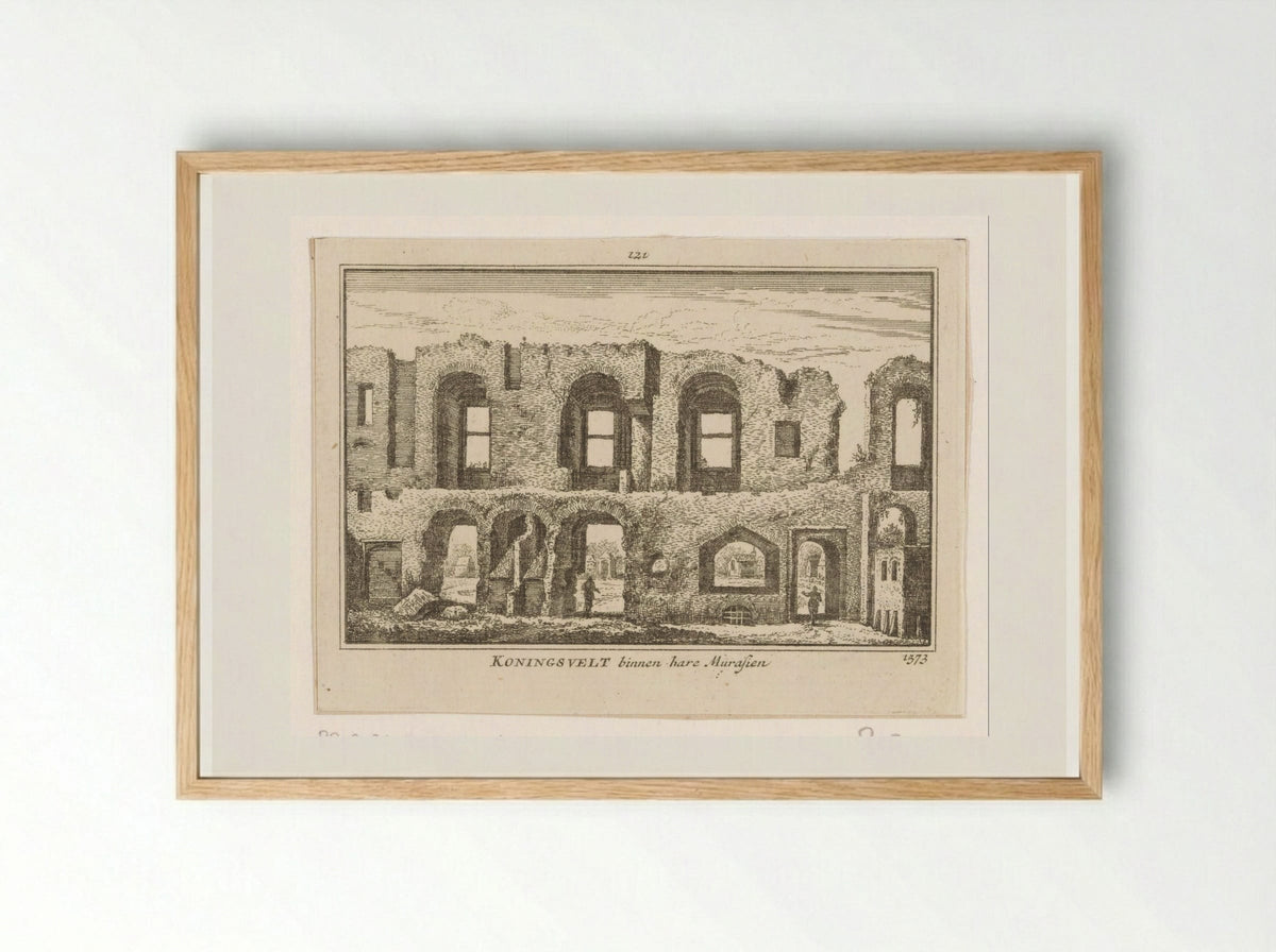 Gezicht op het geruïneerde interieur van het klooster Koningsveld - Abraham Rademaker - Framed Print Wood