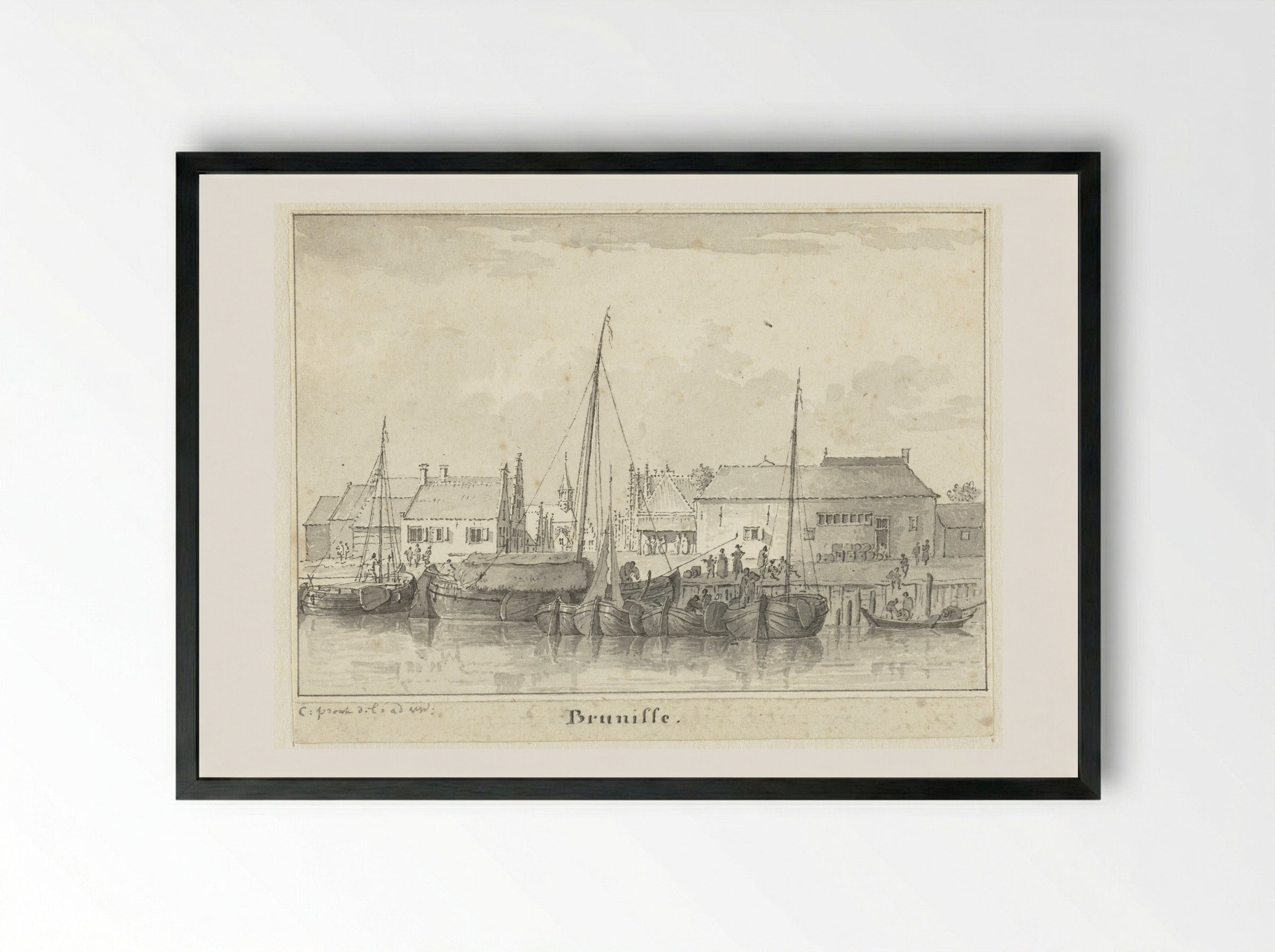 Gezicht op het haventje van Bruinisse - Cornelis Pronk - Framed Print Black