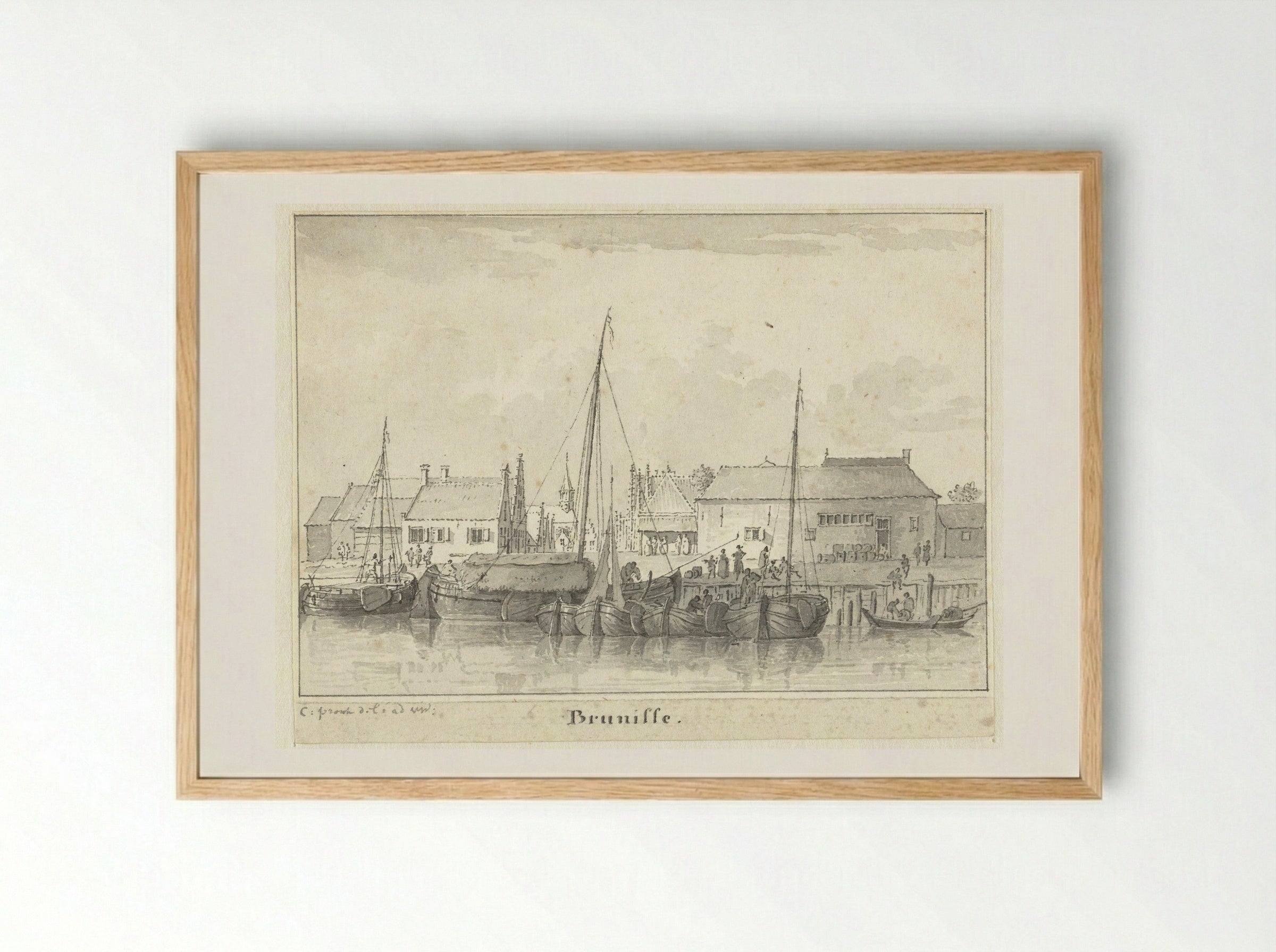 Gezicht op het haventje van Bruinisse - Cornelis Pronk - Framed Print Wood