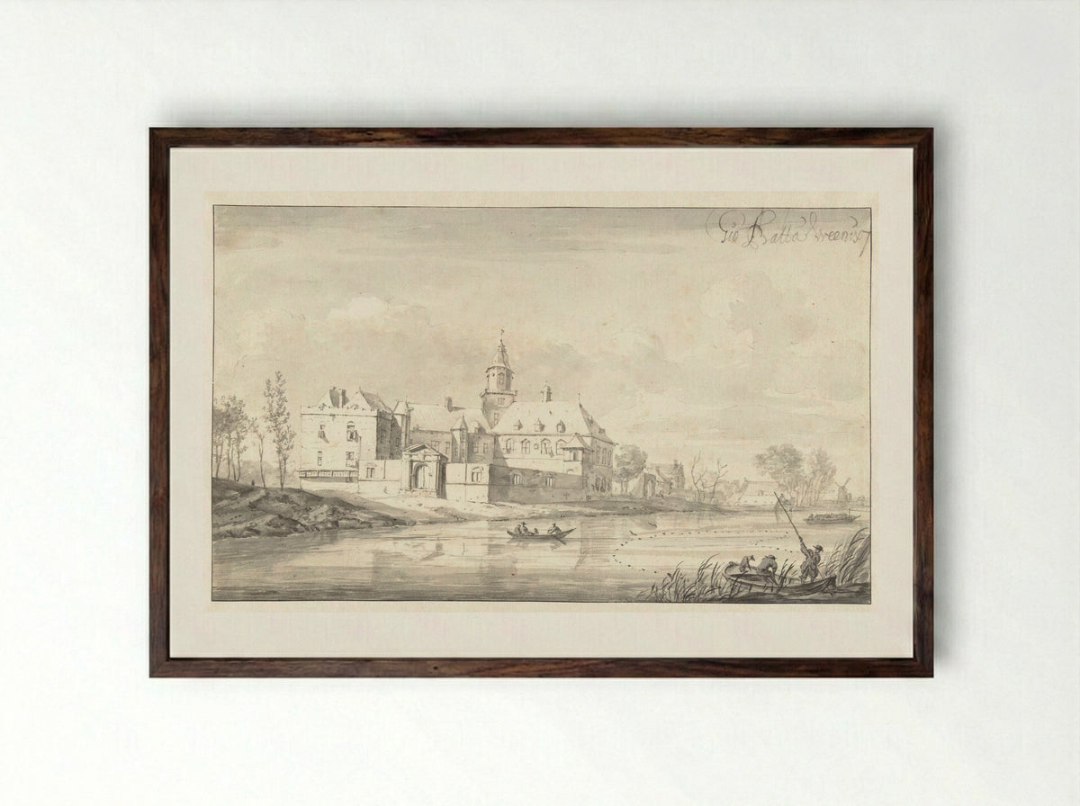 Gezicht op het kasteel Nijenrode aan de Vecht - Jan Baptist Weenix - Framed Print Dark Wood