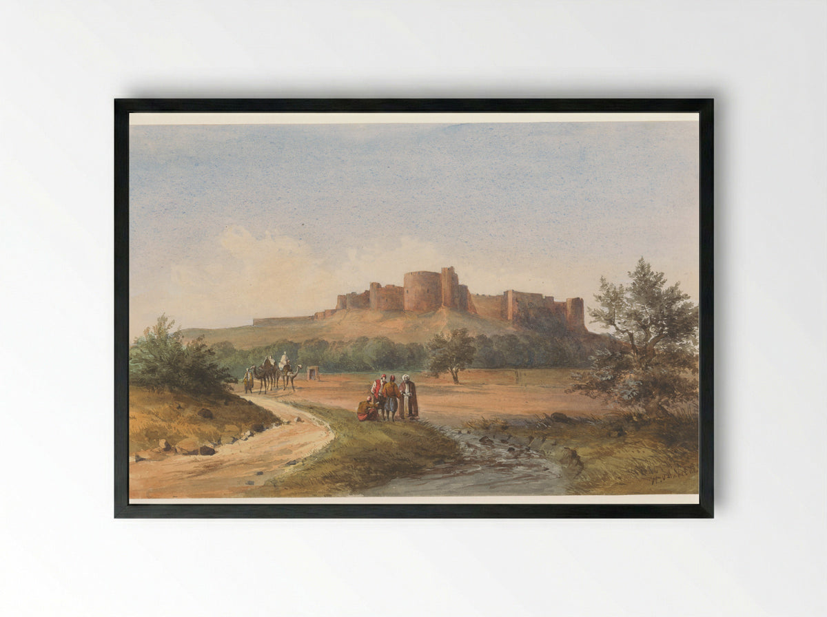 Gezicht op het kasteel St. Louis te Sidon, Libanon - Charles William Meredith van de Velde - Framed Print Black