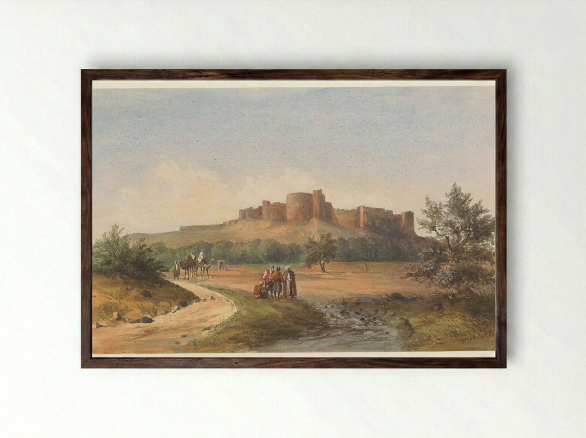 Gezicht op het kasteel St. Louis te Sidon, Libanon - Charles William Meredith van de Velde - Framed Print Dark Wood
