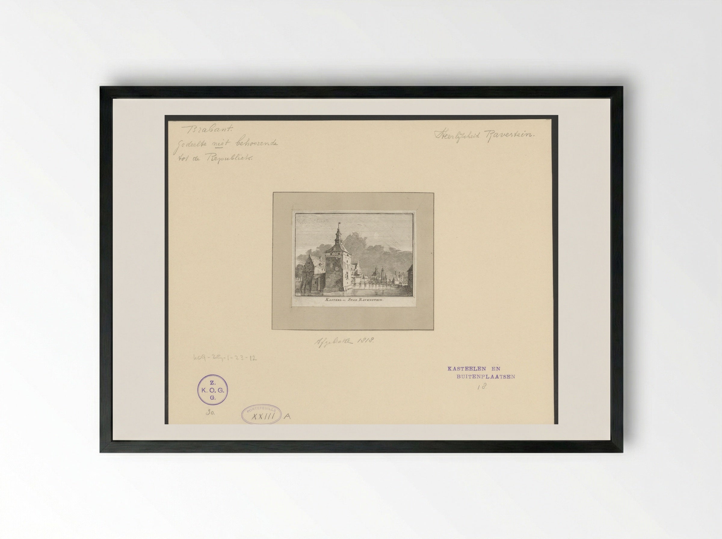 Gezicht op het kasteel en gezicht op de kerk te Ravenstein - Hendrik Spilman - Framed Print Black