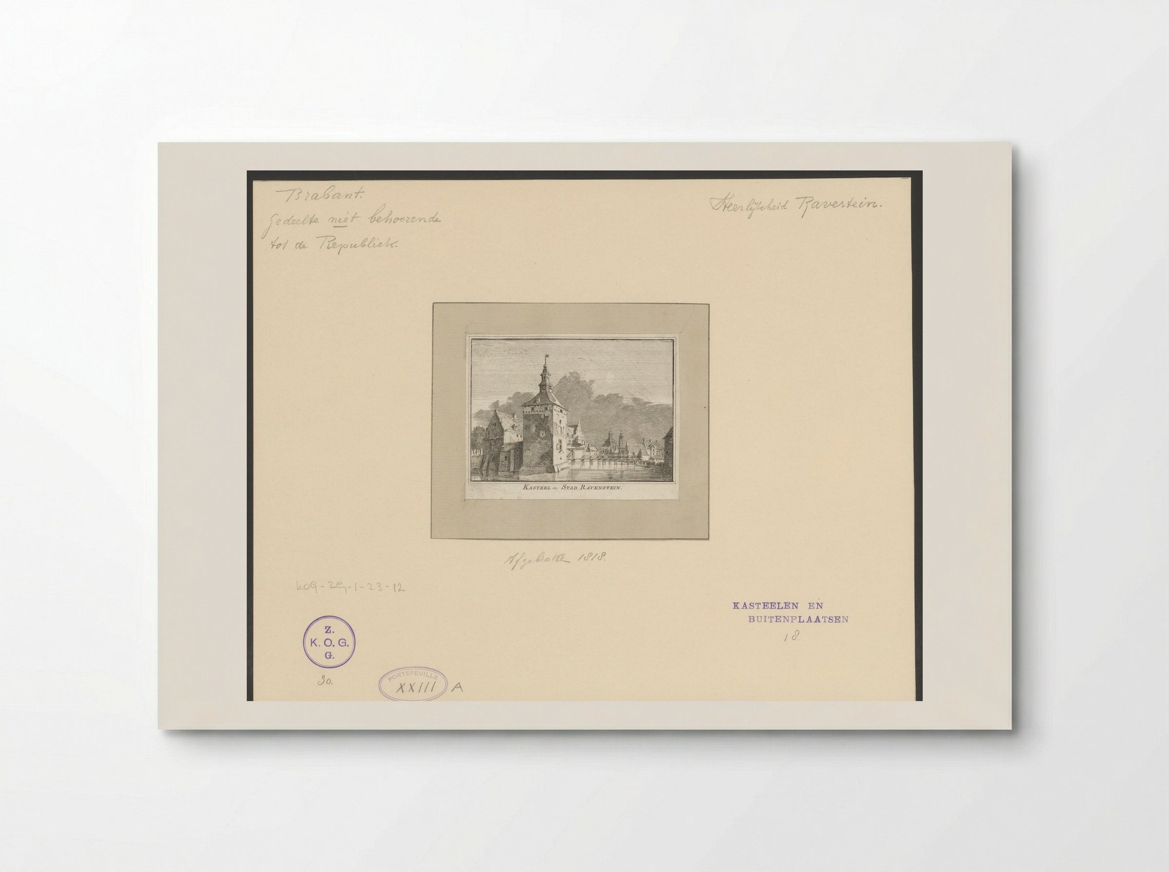Gezicht op het kasteel en gezicht op de kerk te Ravenstein - Hendrik Spilman - Poster