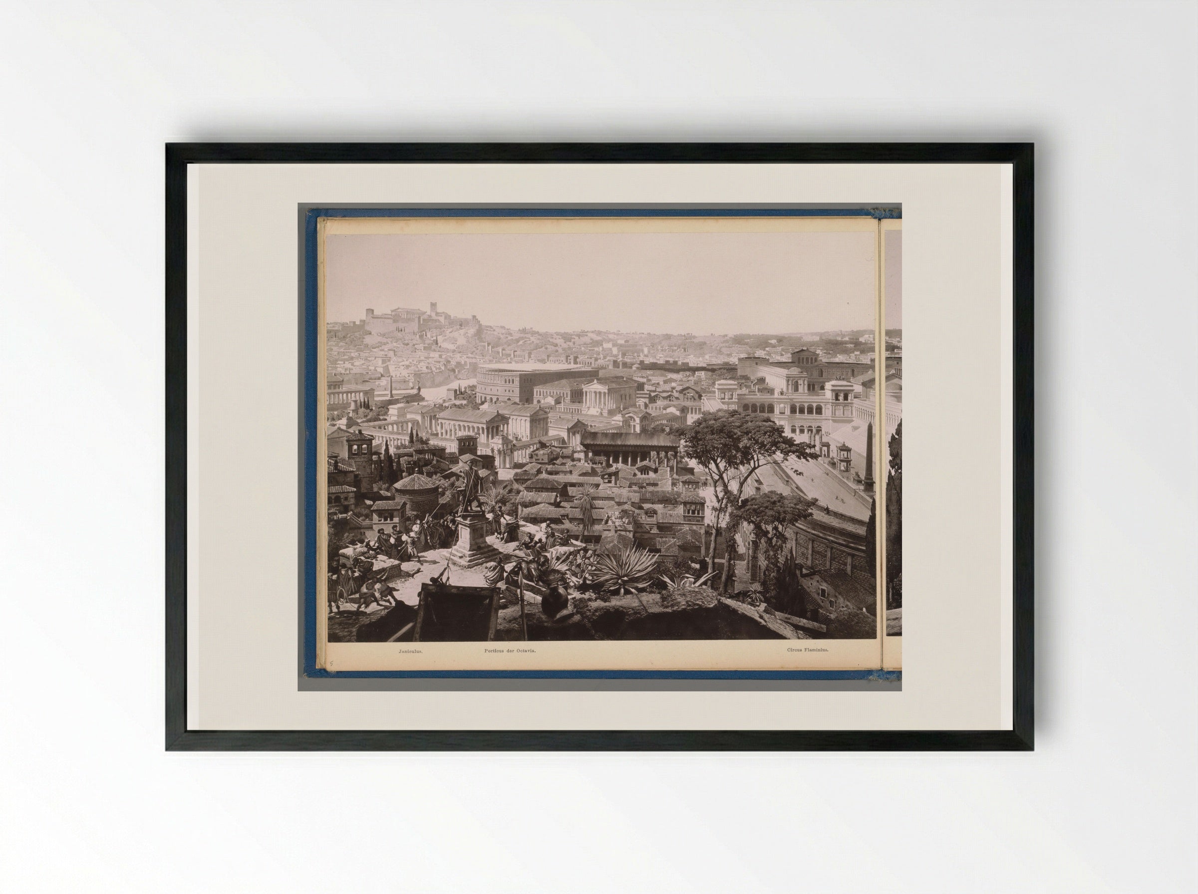 Gezicht op het oude Rome: de Janiculum, de Porticus van Octavia en het Circus Flaminius - Franz Hanfstaengl - Framed Print Black