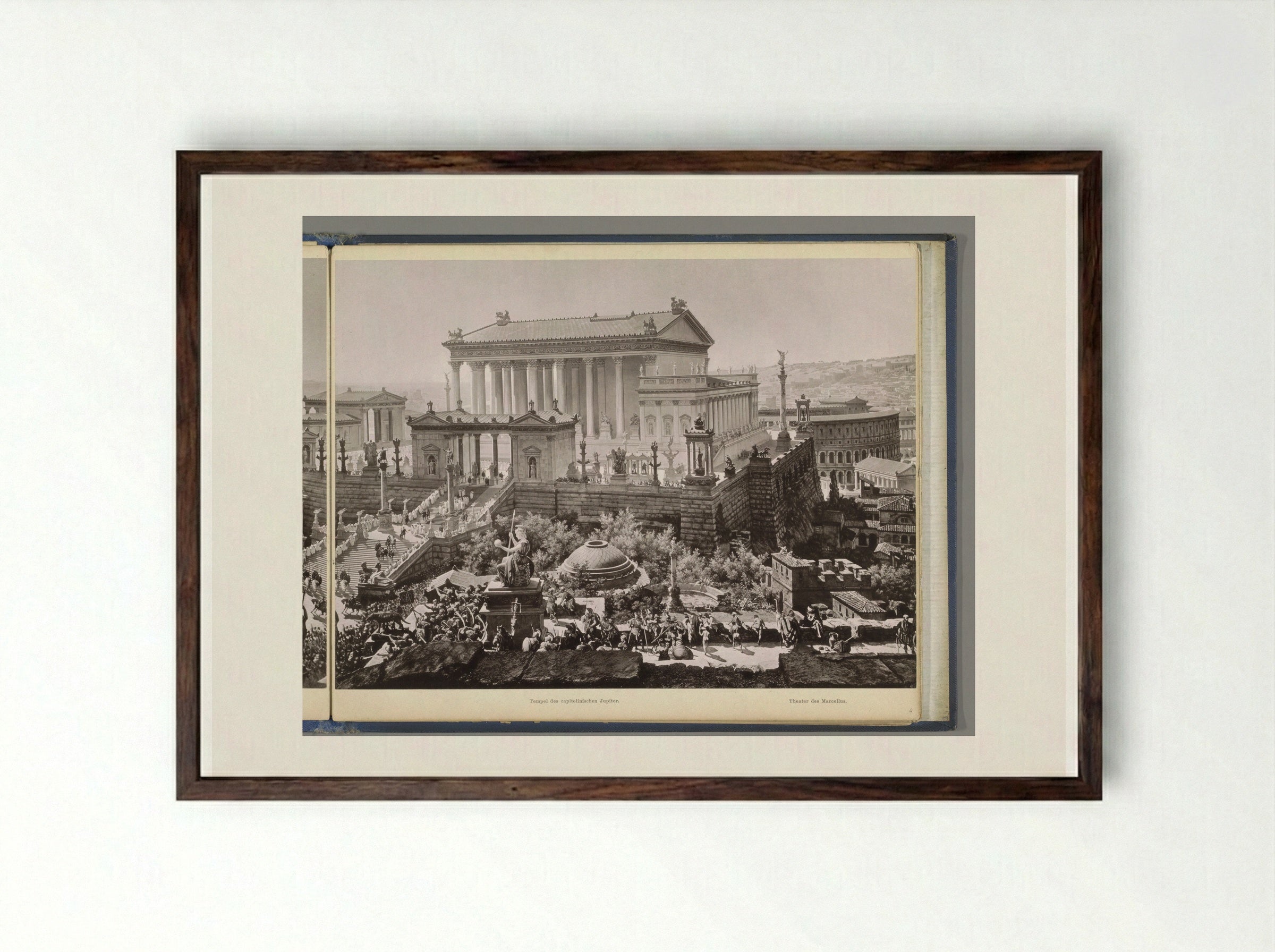 Gezicht op het oude Rome: de Tempel van Jupiter Optimus Maximus en het Theater van Marcellus - Franz Hanfstaengl - Framed Print Dark Wood