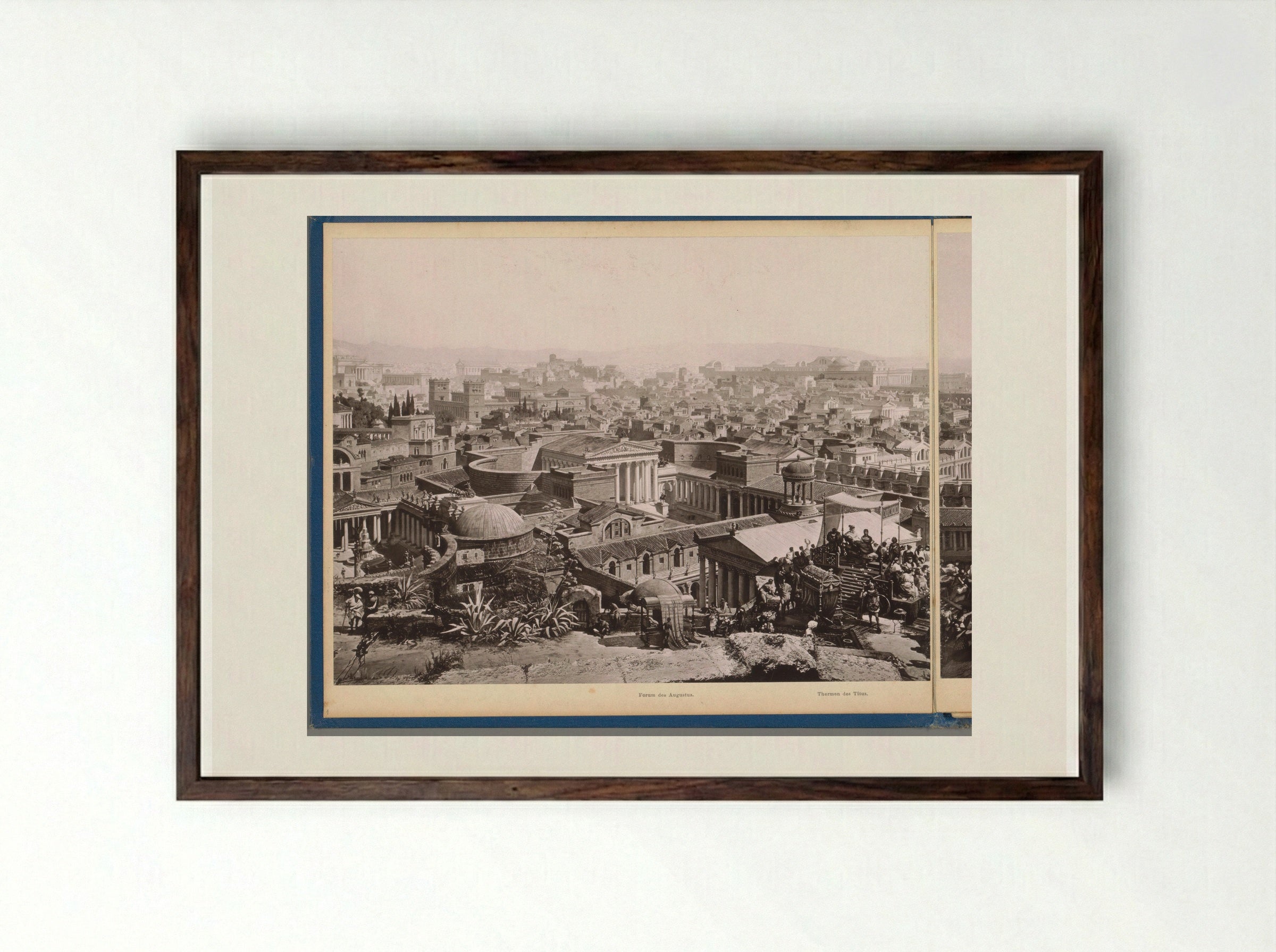 Gezicht op het oude Rome: het Forum van Augustus en de Thermen van Titus - Franz Hanfstaengl - Framed Print Dark Wood