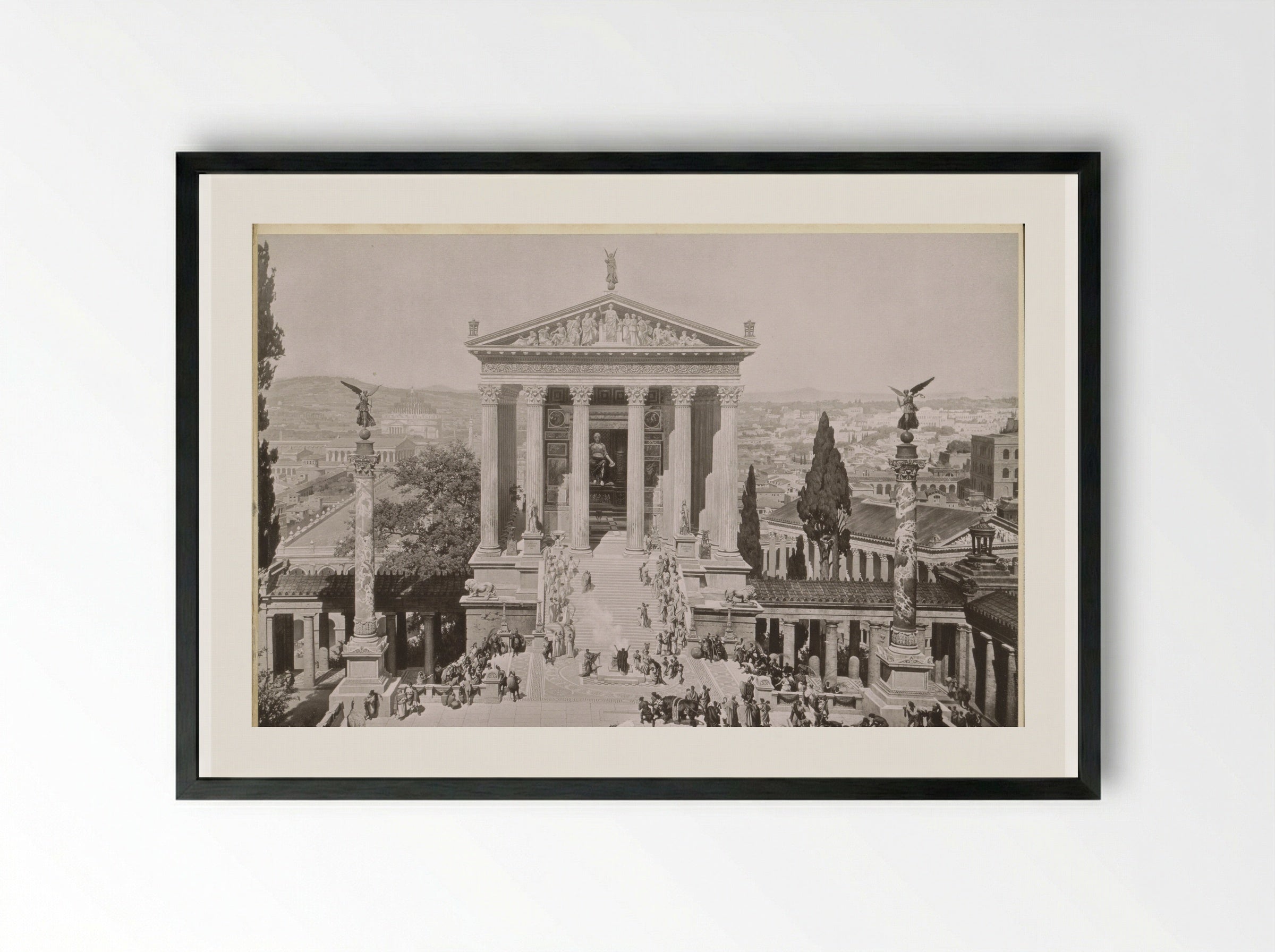 Gezicht op het oude Rome: het Mausoleum van Augustus en de Tempel van Juno Moneta - Franz Hanfstaengl - Framed Print Black