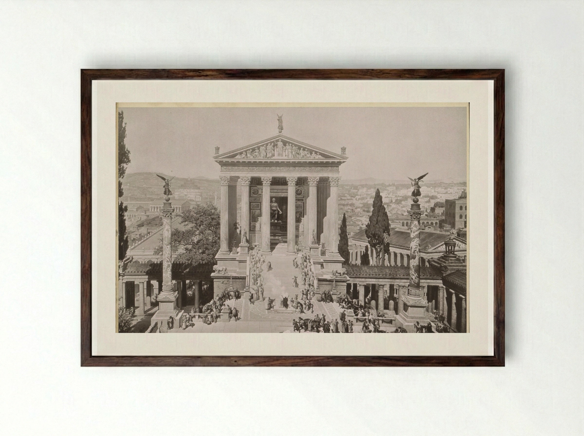 Gezicht op het oude Rome: het Mausoleum van Augustus en de Tempel van Juno Moneta - Franz Hanfstaengl - Framed Print Dark Wood