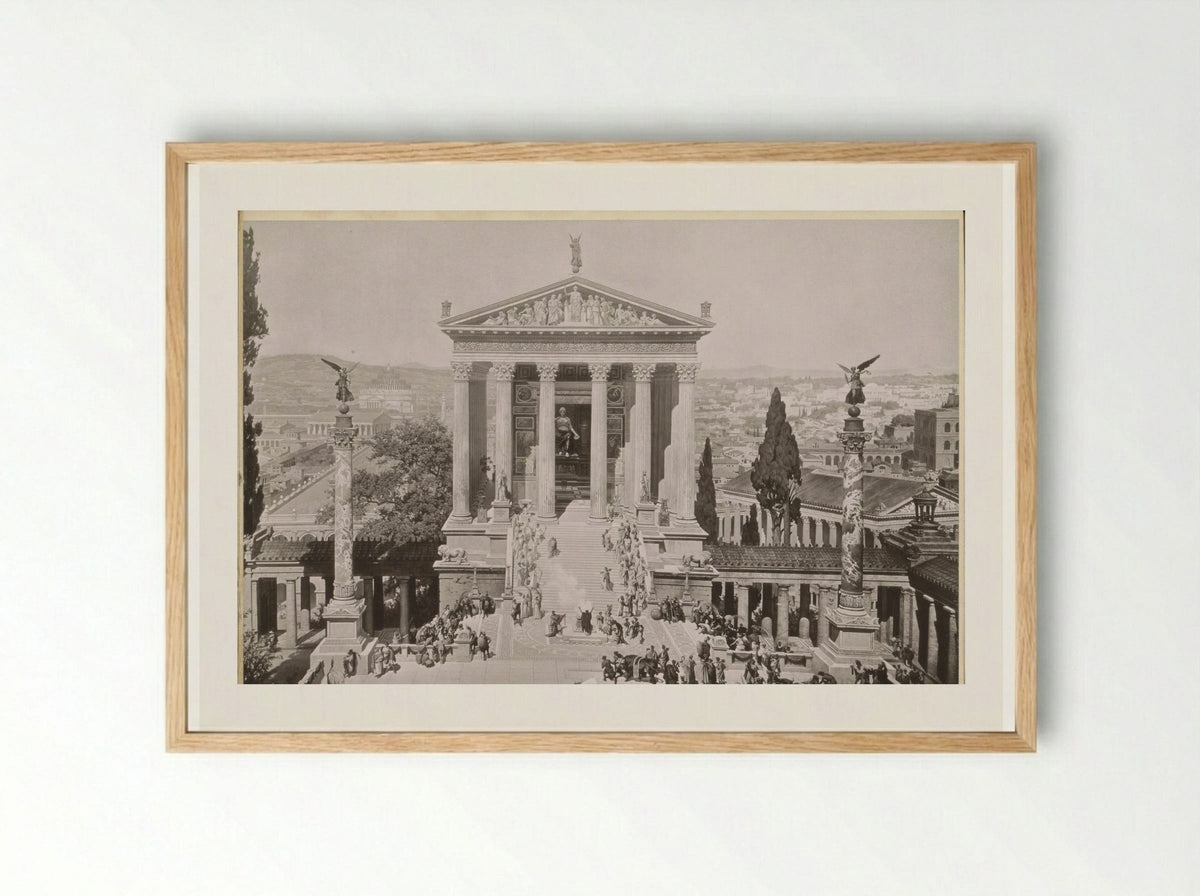 Gezicht op het oude Rome: het Mausoleum van Augustus en de Tempel van Juno Moneta - Franz Hanfstaengl - Framed Print Wood