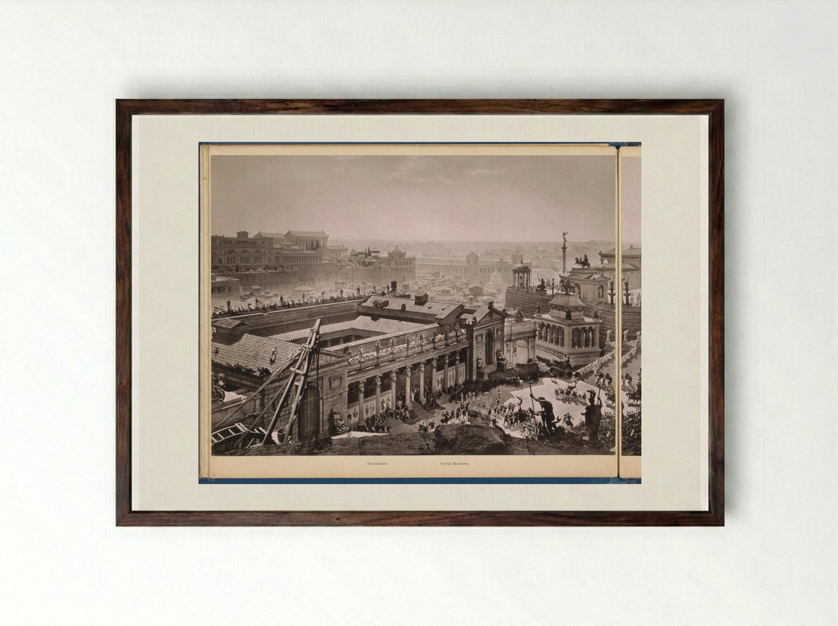Gezicht op het oude Rome: het Tabularium en het Circus Maximus - Franz Hanfstaengl - Framed Print Dark Wood