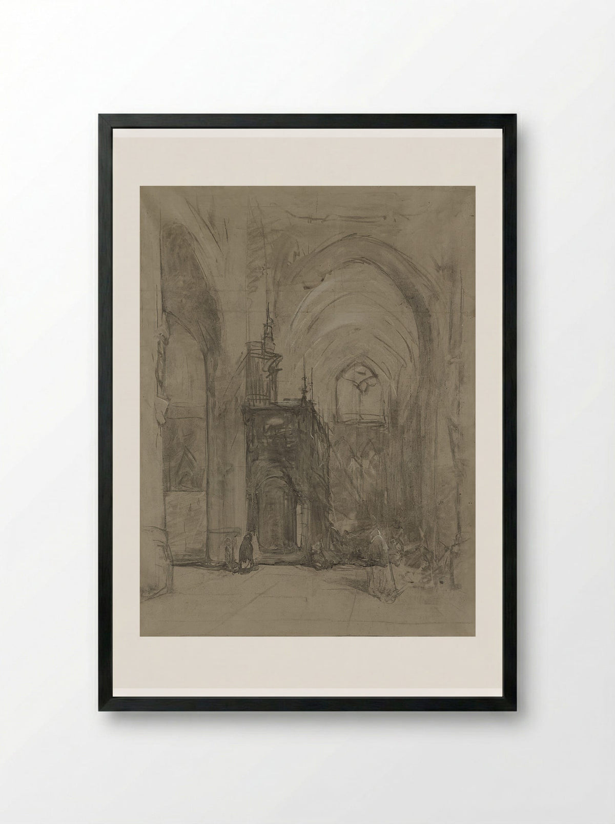 Gezicht op het oxaal van de St Janskerk te 's-Hertogenbosch - Johannes Bosboom - Framed Print Black