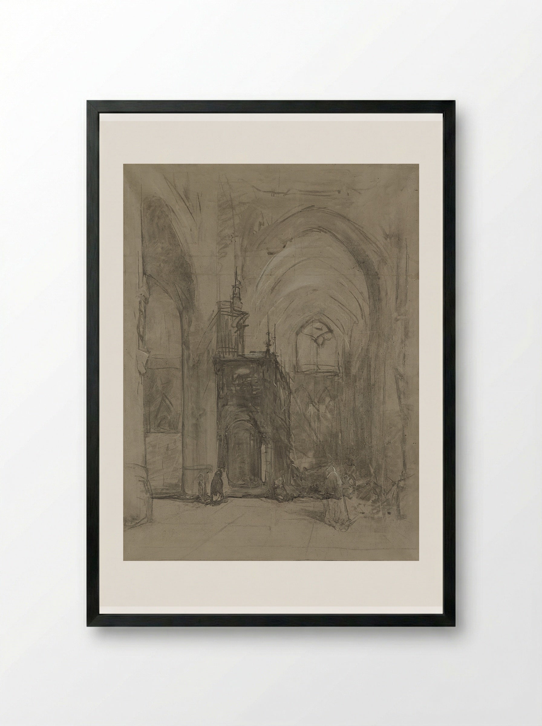 Gezicht op het oxaal van de St Janskerk te 's-Hertogenbosch - Johannes Bosboom - Framed Print Black