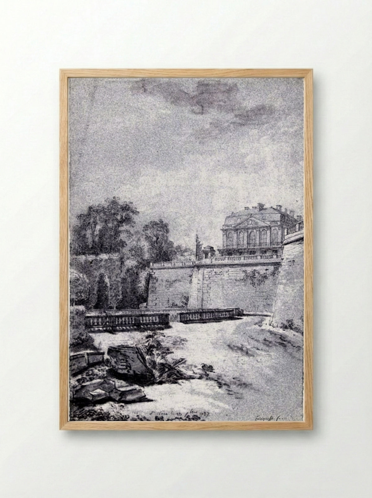 Gezicht op het park en een vleugel van kasteel Saint-Cloud - Louis Rolland Trinquesse - Framed Print Wood
