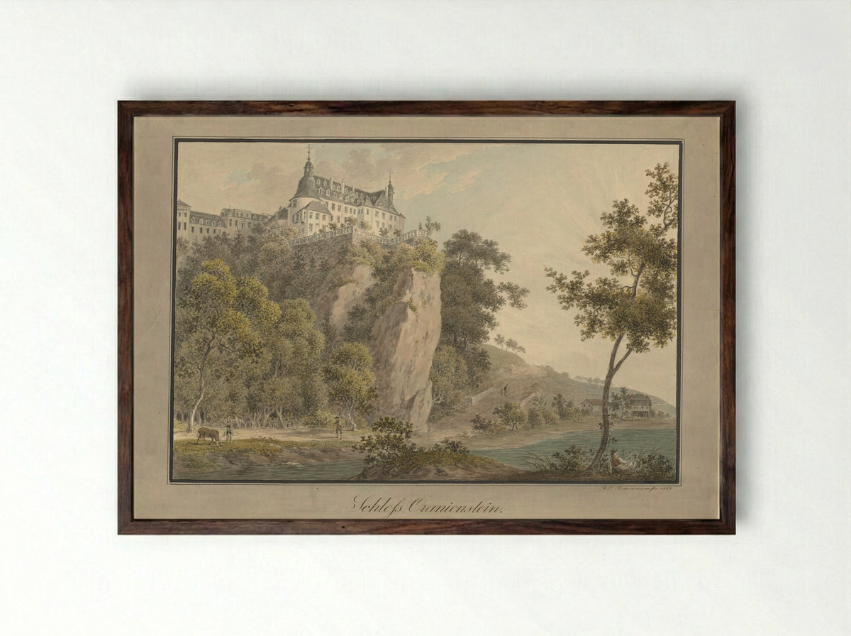 Gezicht op het slot Oranienstein - Friedrich Christian Reinermann - Framed Print Dark Wood