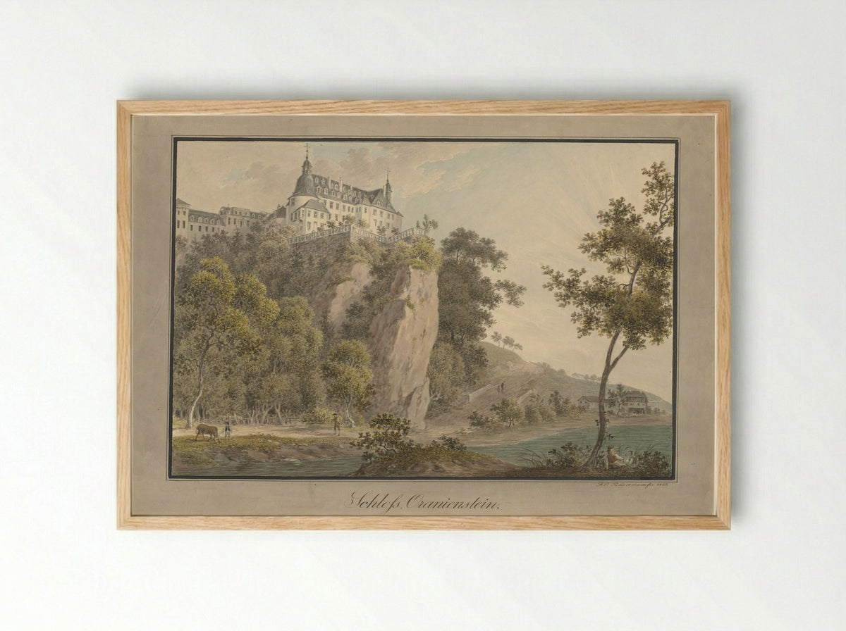 Gezicht op het slot Oranienstein - Friedrich Christian Reinermann - Framed Print Wood