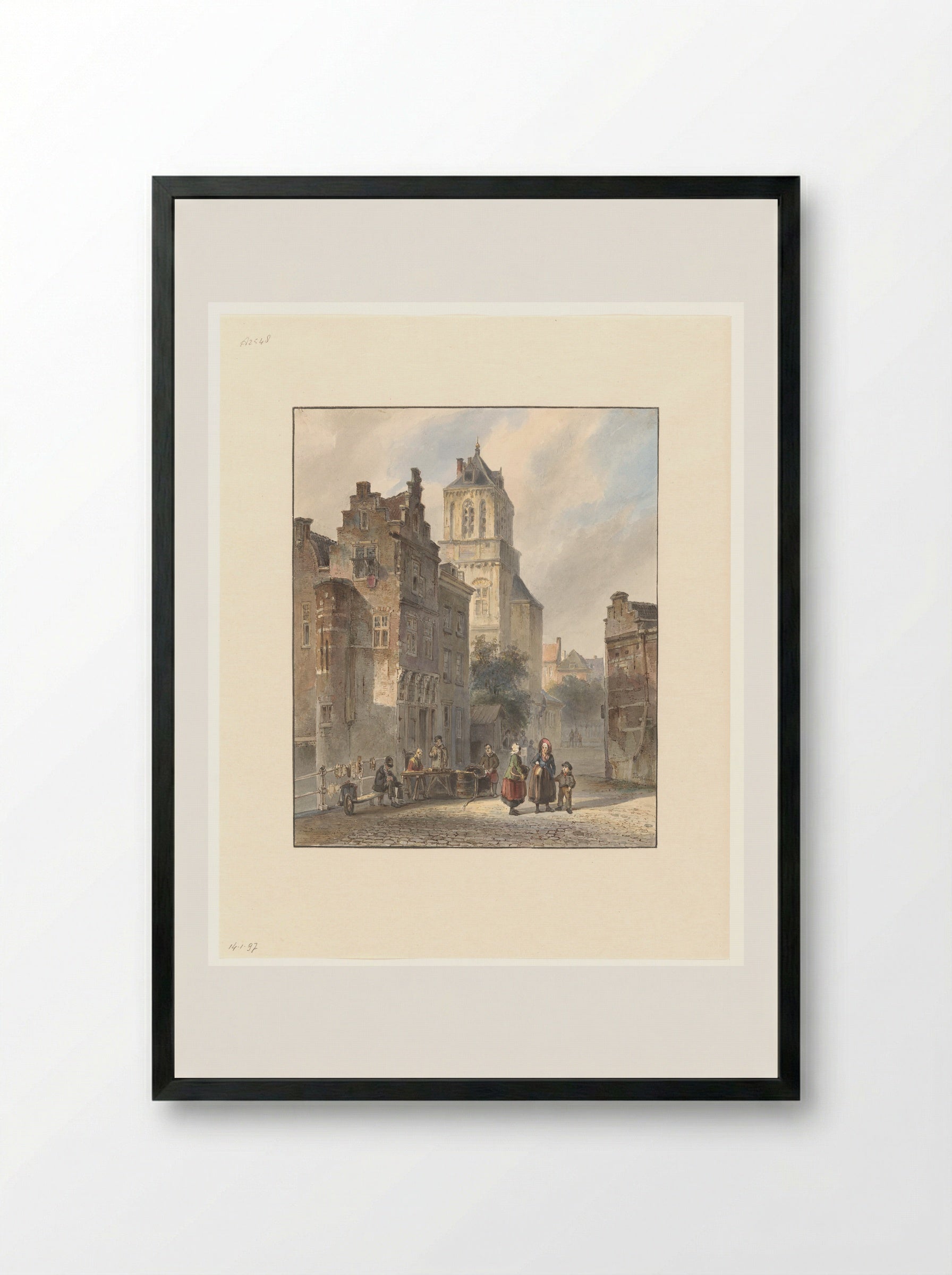 Gezicht op het stadhuis van Delft - Johannes Bosboom - Framed Print Black