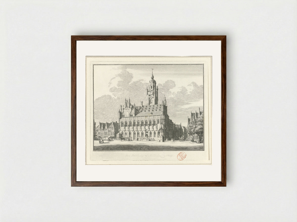 Gezicht op het stadhuis van Middelburg - Jan Caspar Philips - Framed Print Dark Wood