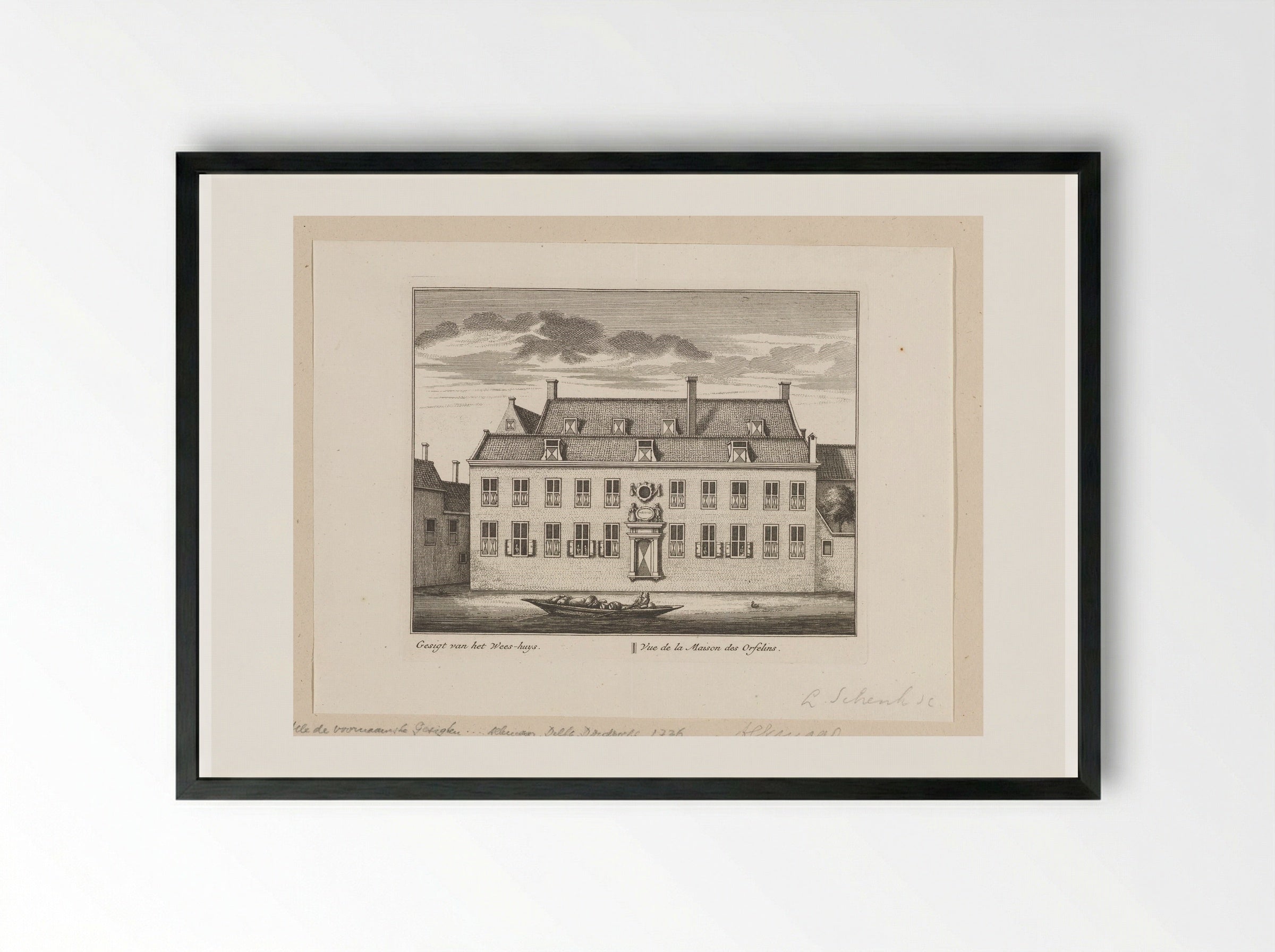Gezicht op het weeshuis te Alkmaar - Leonard Schenk - Framed Print Black