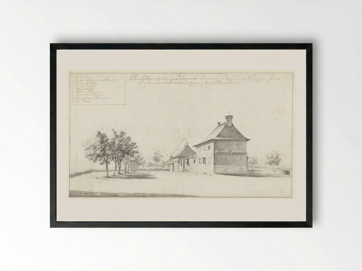 Gezicht op het woonhuis op de plantage Palmeneribo - Dirk Valkenburg - Framed Print Black